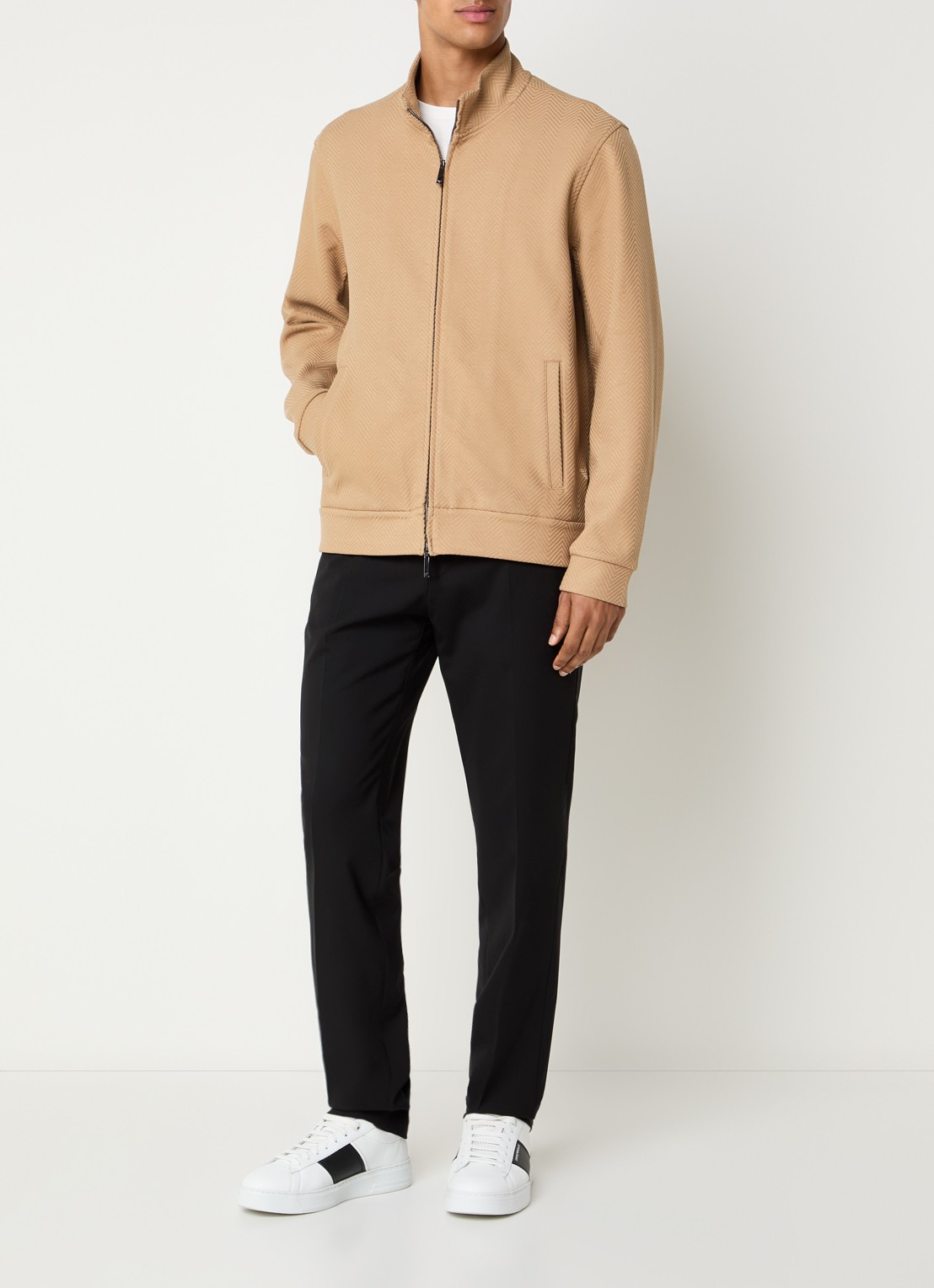 Armani Sweatvest met structuur en steekzakken - voorkant 4 camel