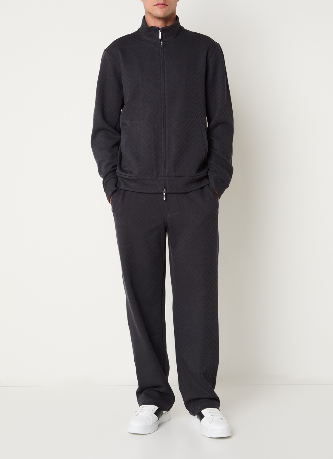 Armani Sweatvest met structuur en steekzakken - voorkant 4 donkerblauw