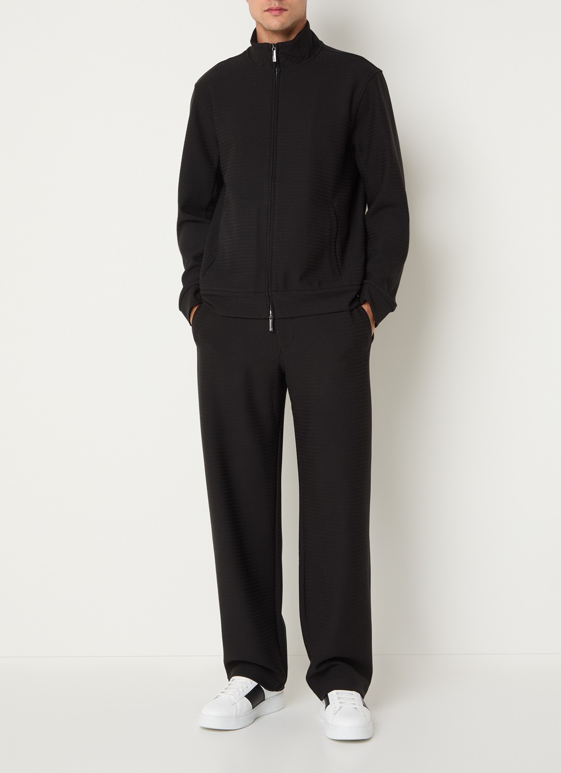 Armani Sweatvest met structuur en steekzakken - voorkant 3 zwart