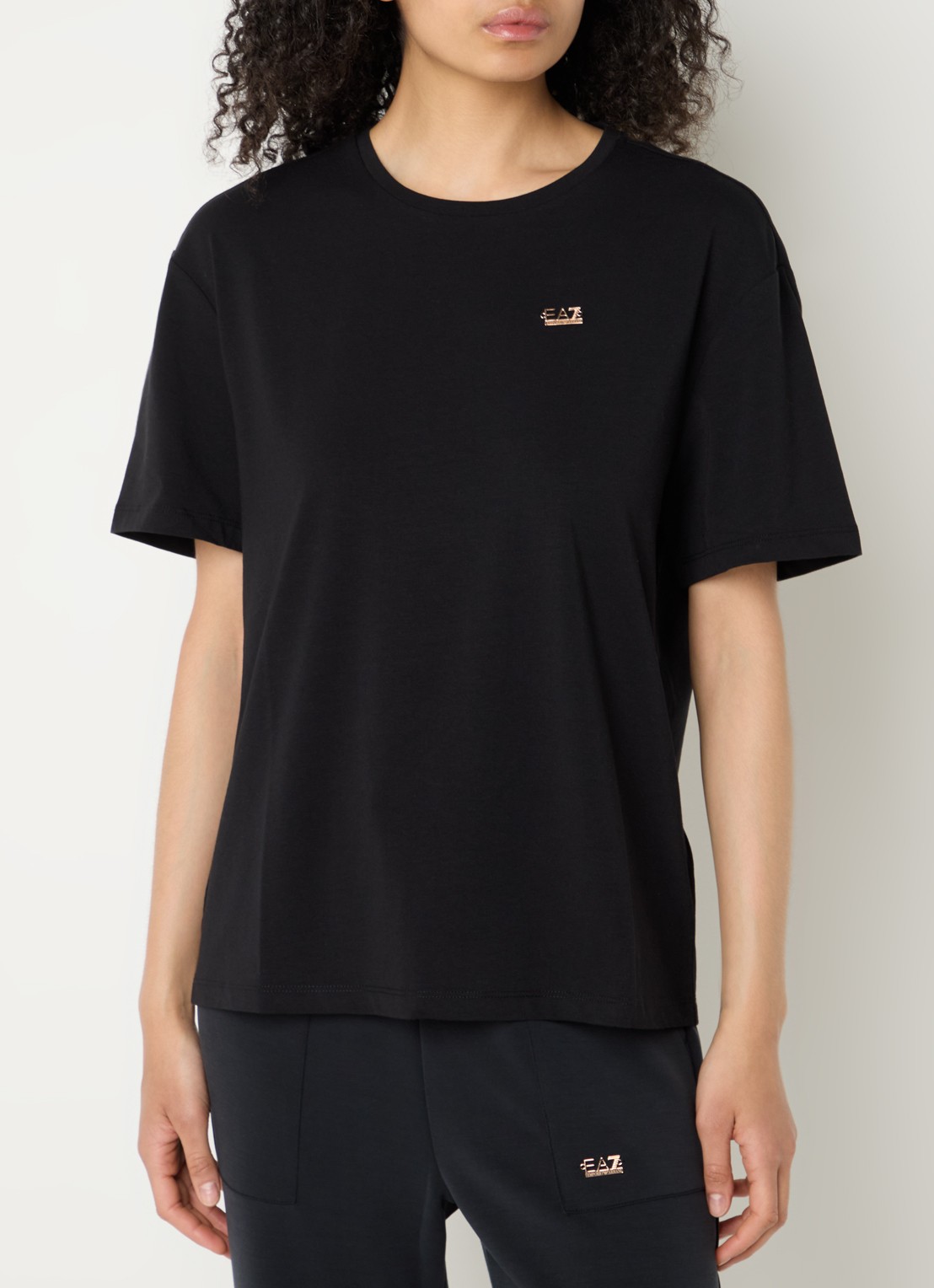 Armani T-shirt in  katoenblend met logo - detail zwart