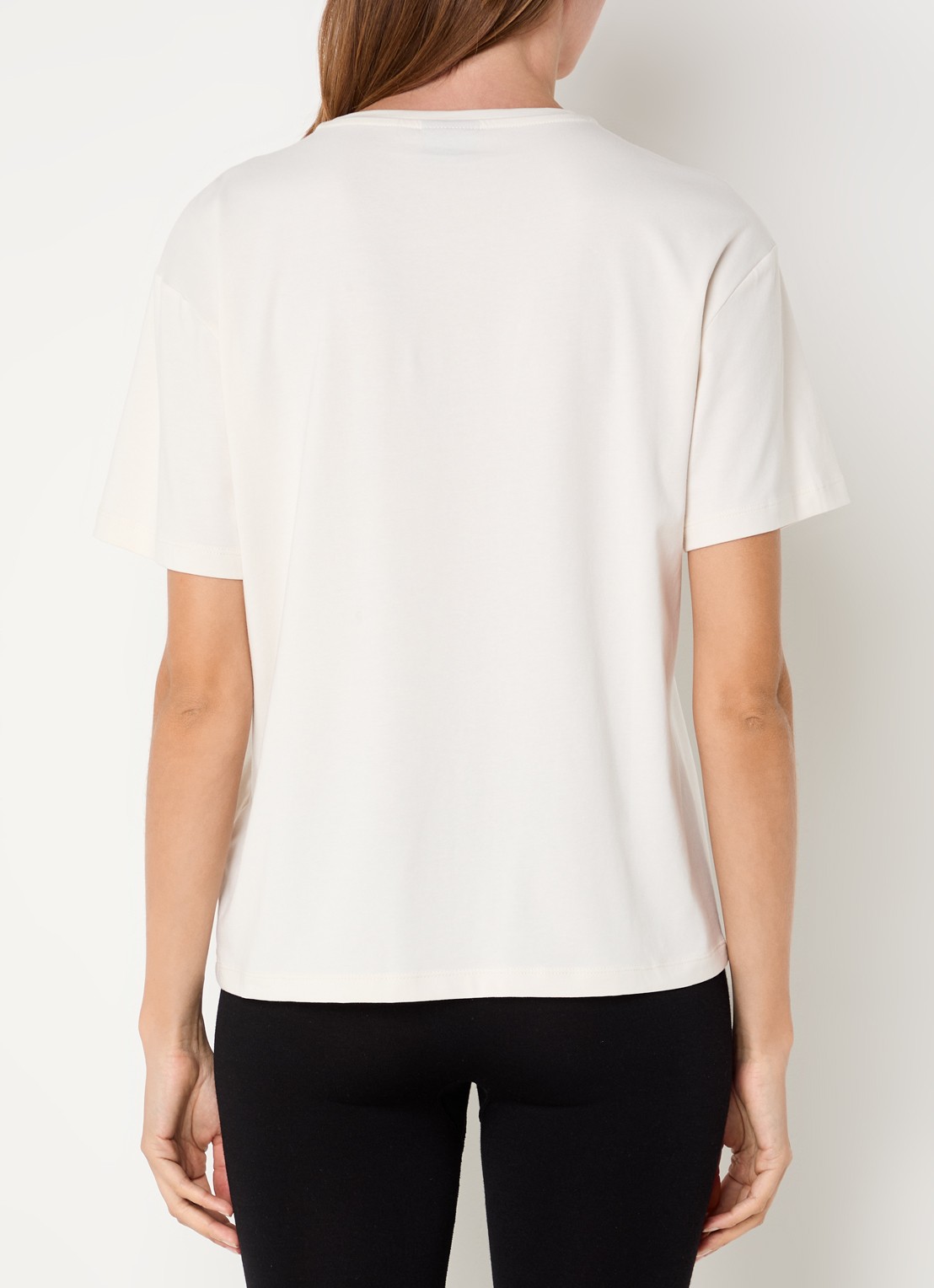 Armani T-shirt in  katoenblend met logo - achterkant gebroken wit