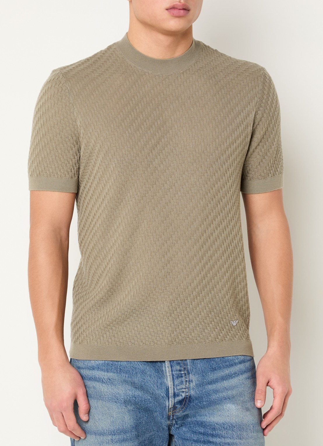 Armani T-shirt in scheerwolblend met structuur - detail beige