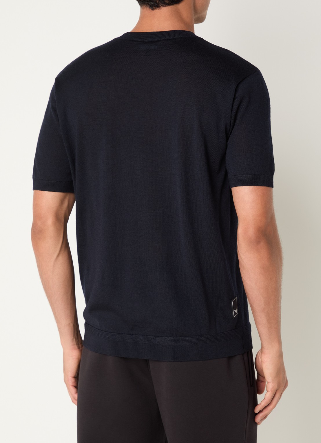 Armani T-shirt in wolblend met logo - achterkant donkerblauw