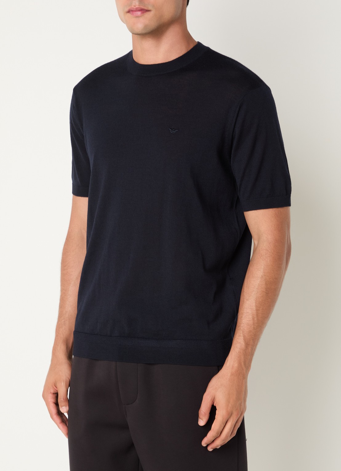 Armani T-shirt in wolblend met logo - detail 4 donkerblauw