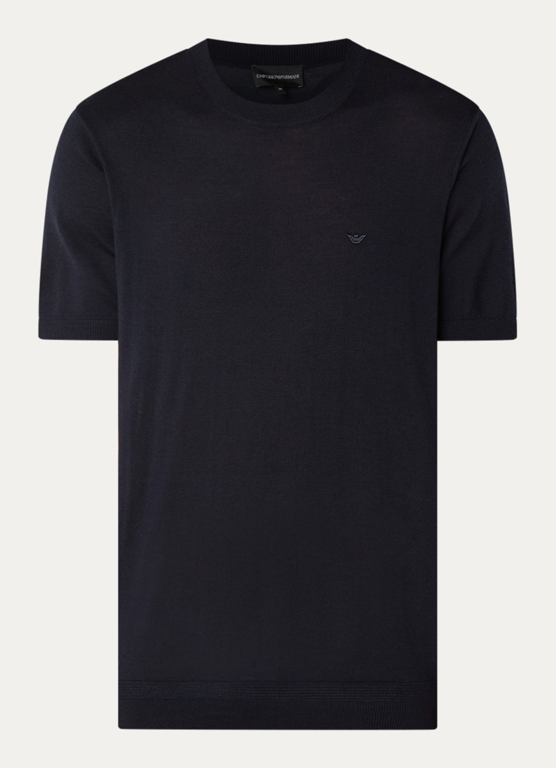 Armani T-shirt in wolblend met logo - voorkant 2 donkerblauw