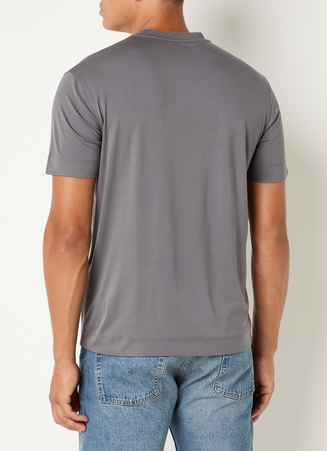 Armani T-shirt in zijdeblend met logoborduring - achterkant 4 grijs