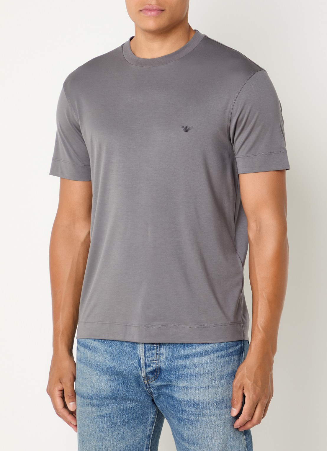 Armani T-shirt in zijdeblend met logoborduring - detail 3 grijs