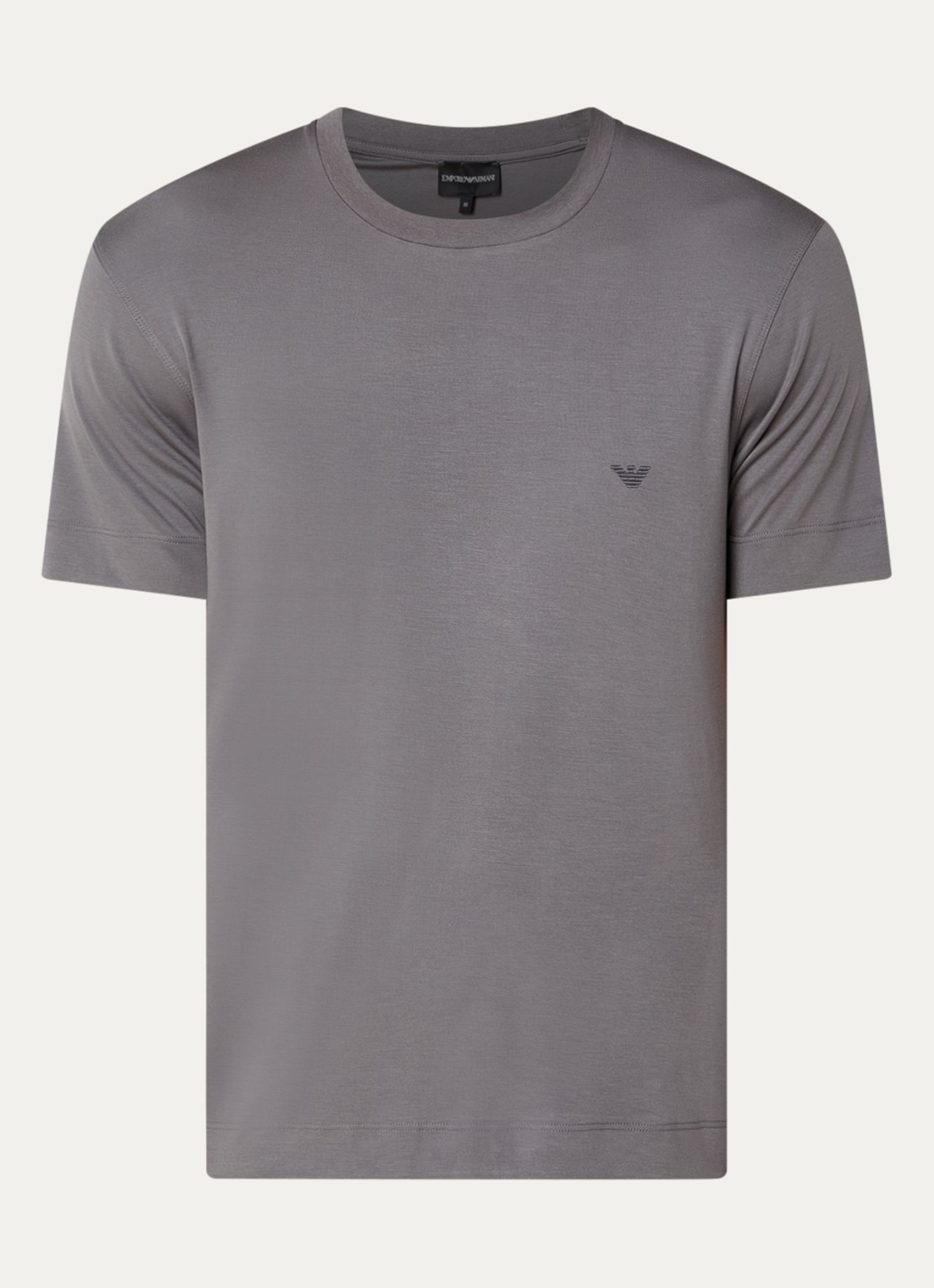Armani T-shirt in zijdeblend met logoborduring - voorkant grijs
