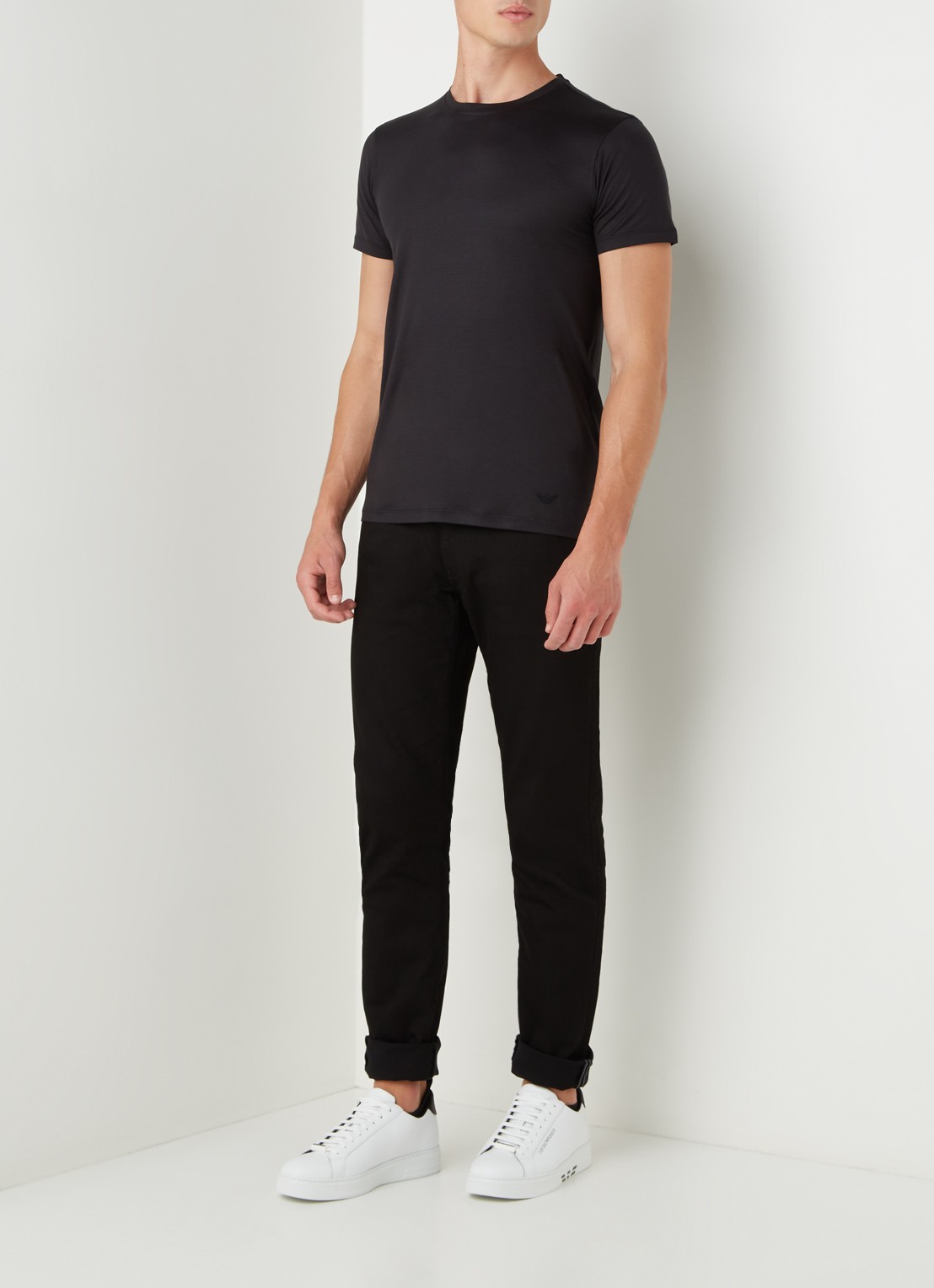 Armani T-shirt in zijdeblend - voorkant 4 zwart