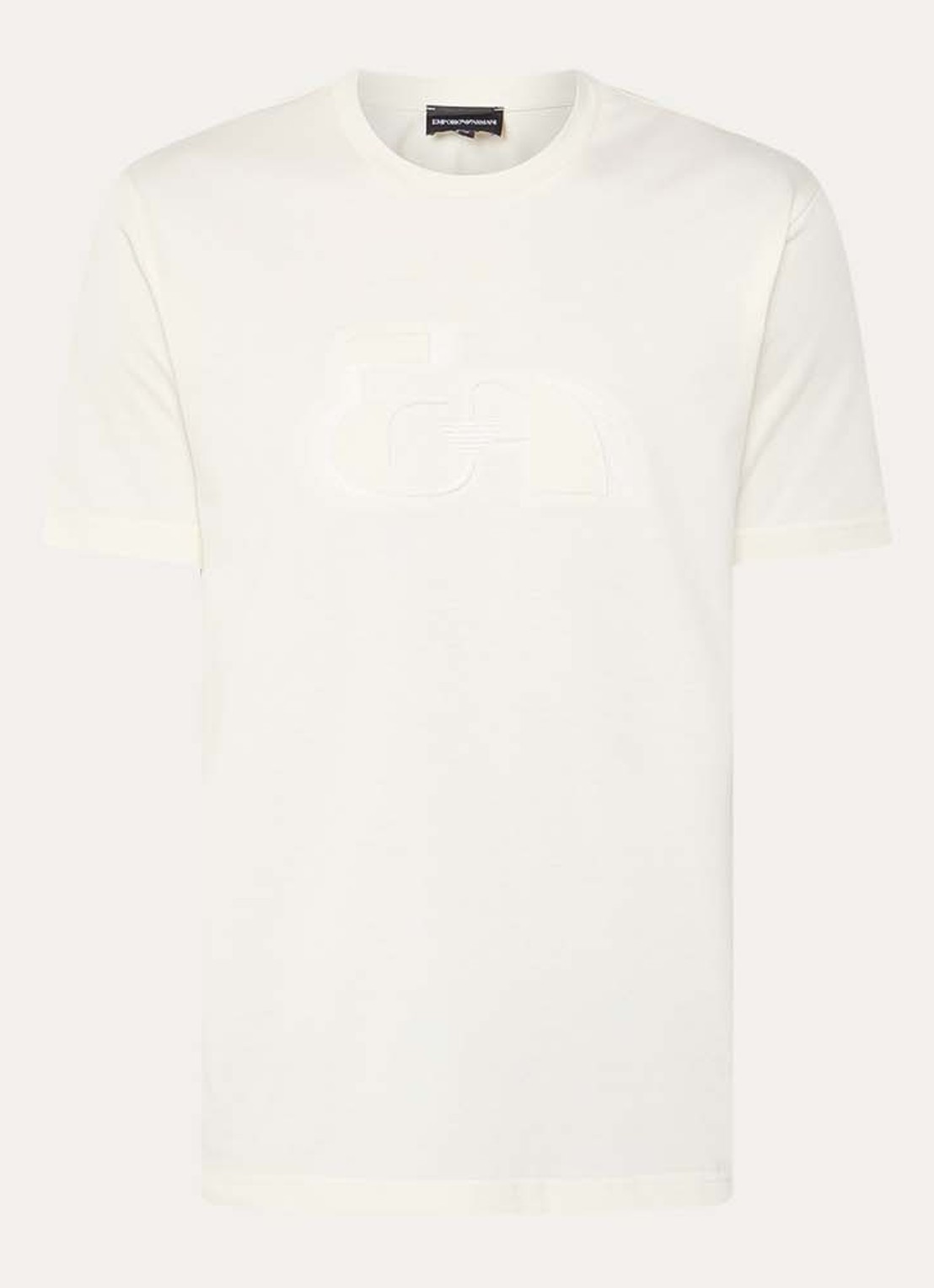 Armani T-shirt met flock logoprint - voorkant gebroken wit