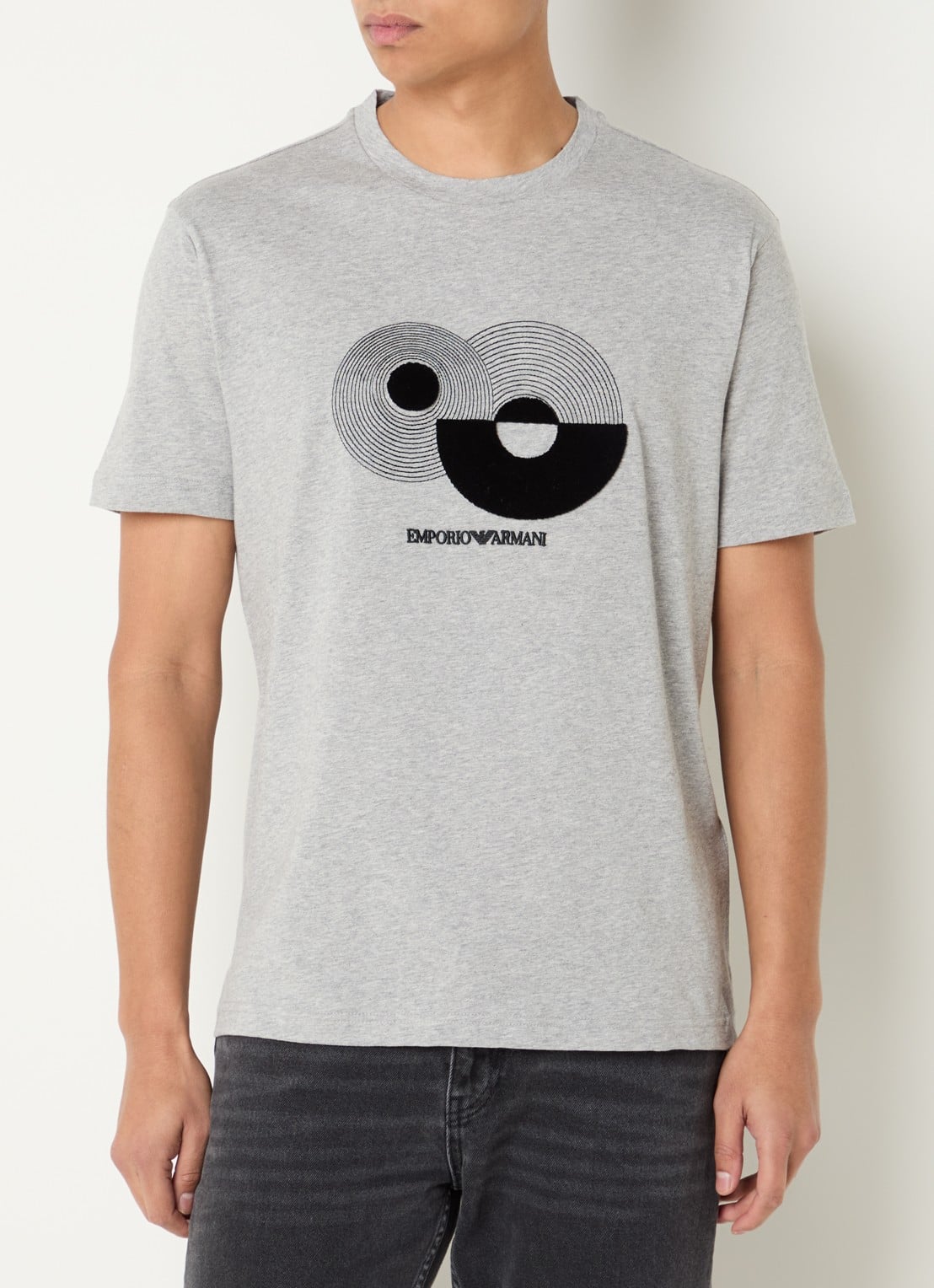 Armani T-shirt met flock logoprint - detail 4 grijsmele