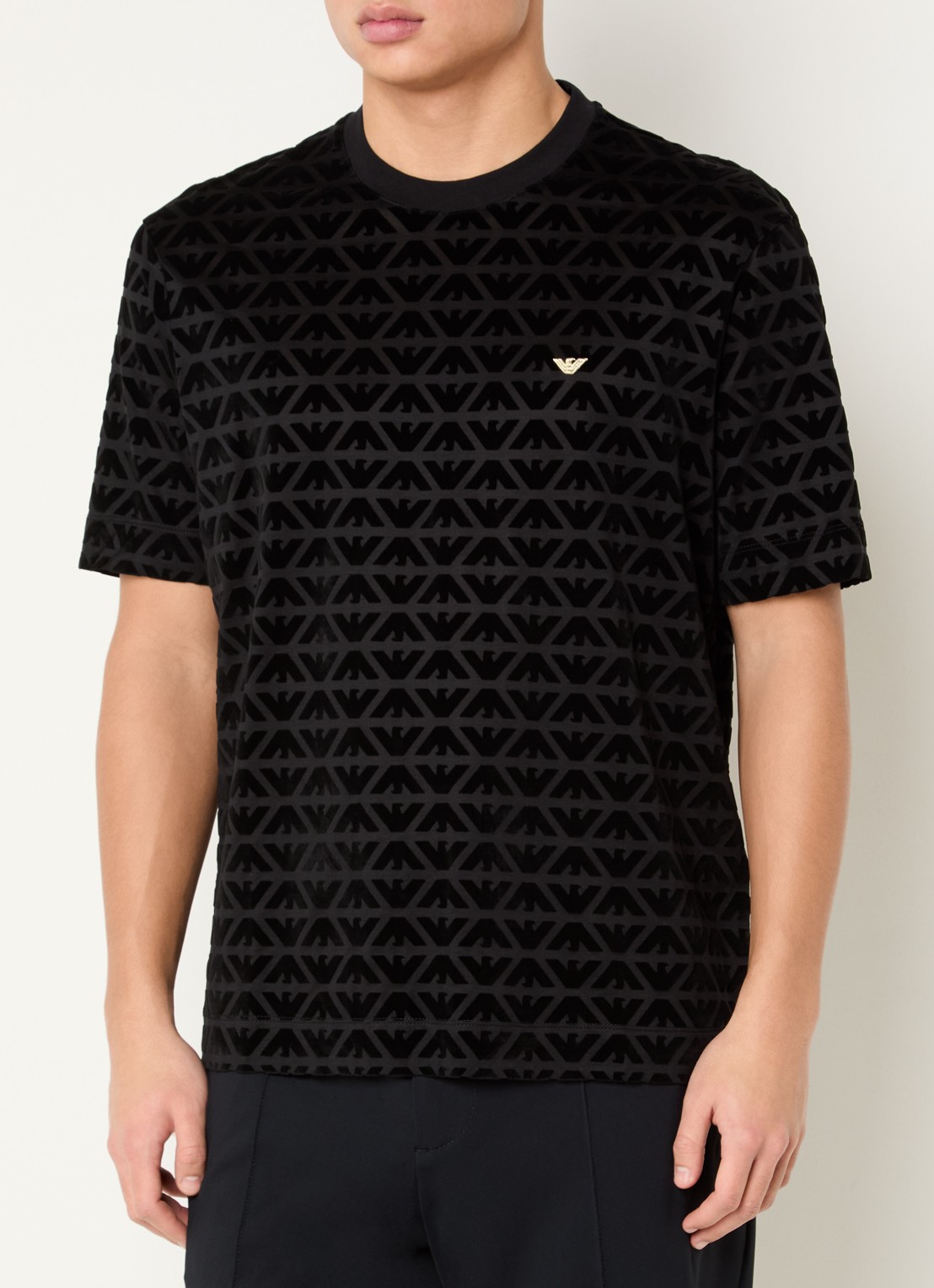 Armani T-shirt met flock logoprint - detail 2 zwart