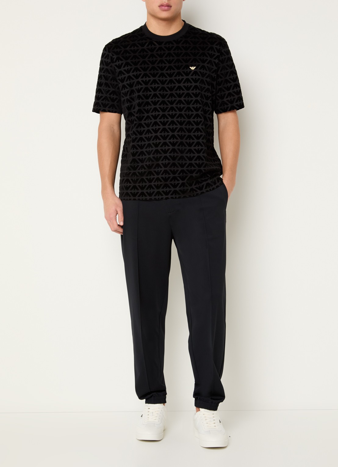 Armani T-shirt met flock logoprint - voorkant 4 zwart