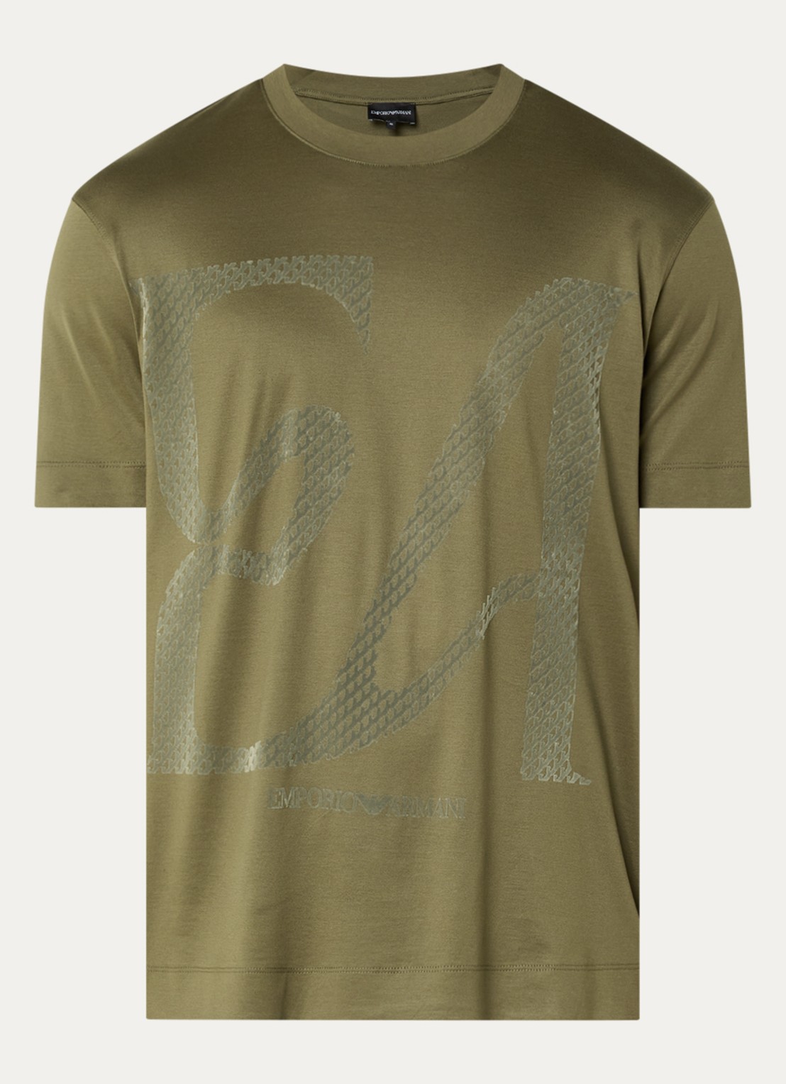 Armani T-shirt met flock logoprint - voorkant 3 bronsgroen