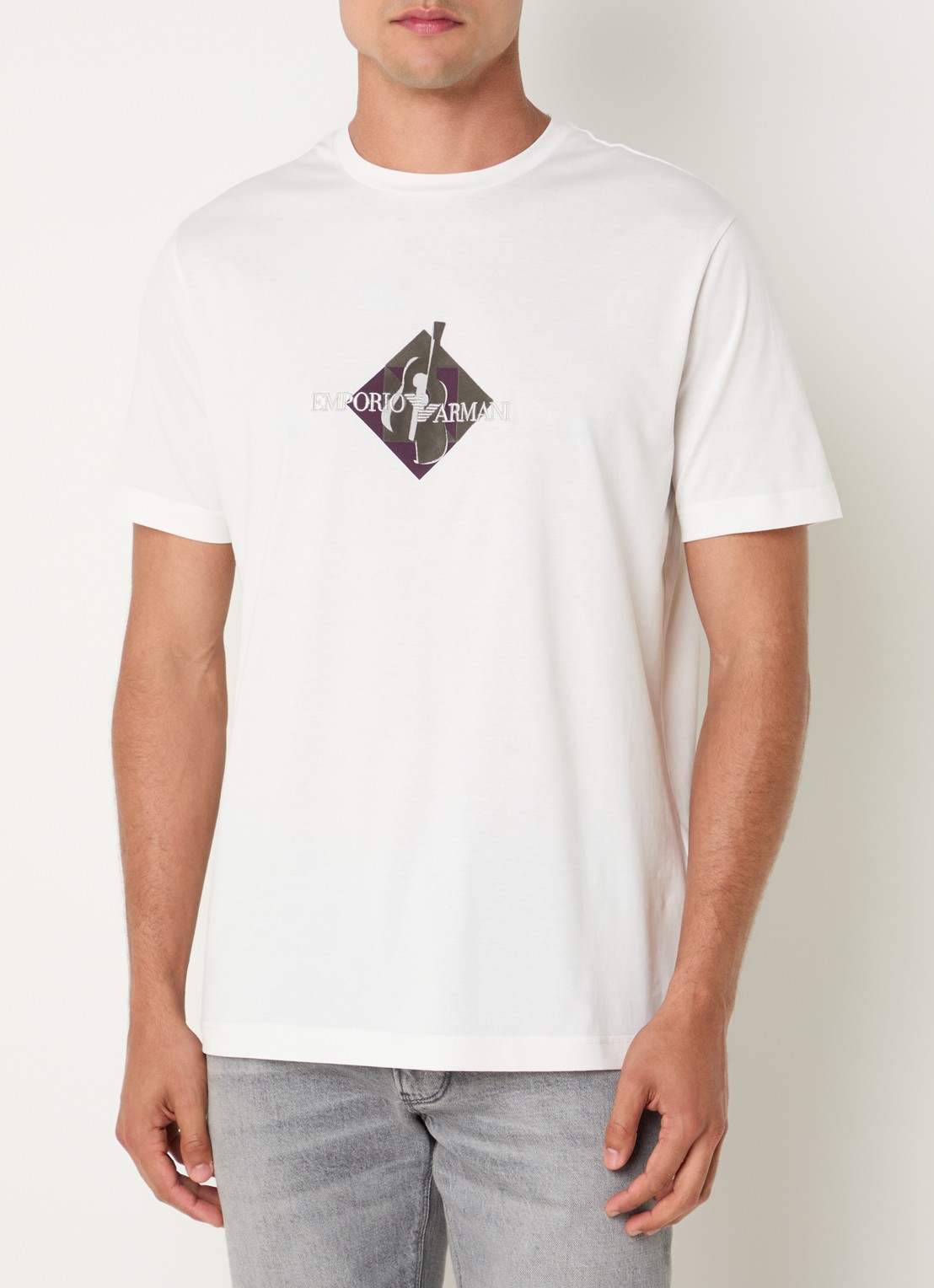 Armani T-shirt met flock logoprint - detail wit