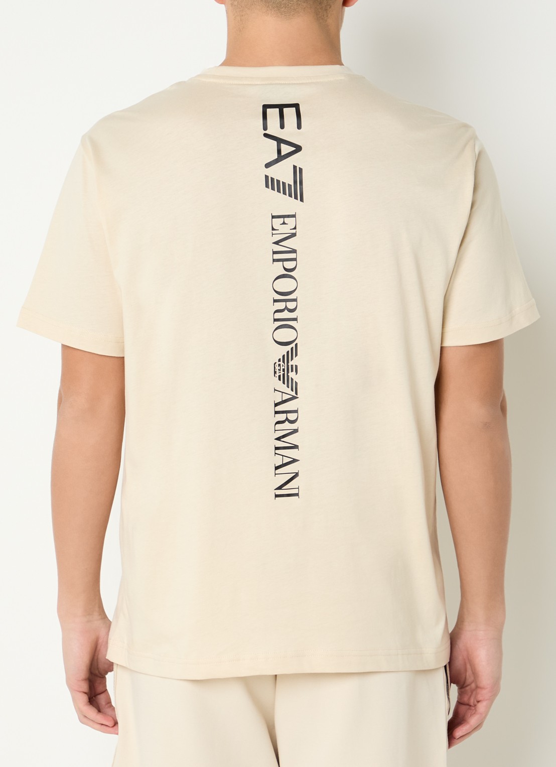 Armani T-shirt met logo- en backprint - achterkant 3 creme