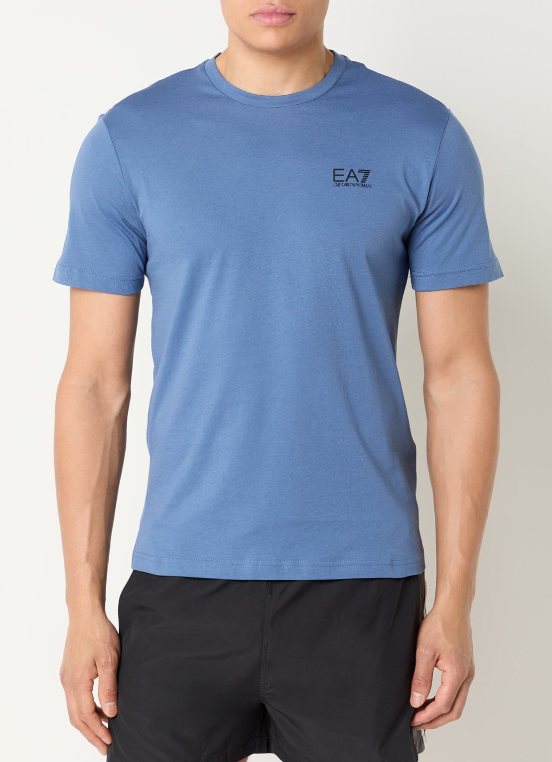 Armani T-shirt met logo- en backprint - achterkant staalblauw