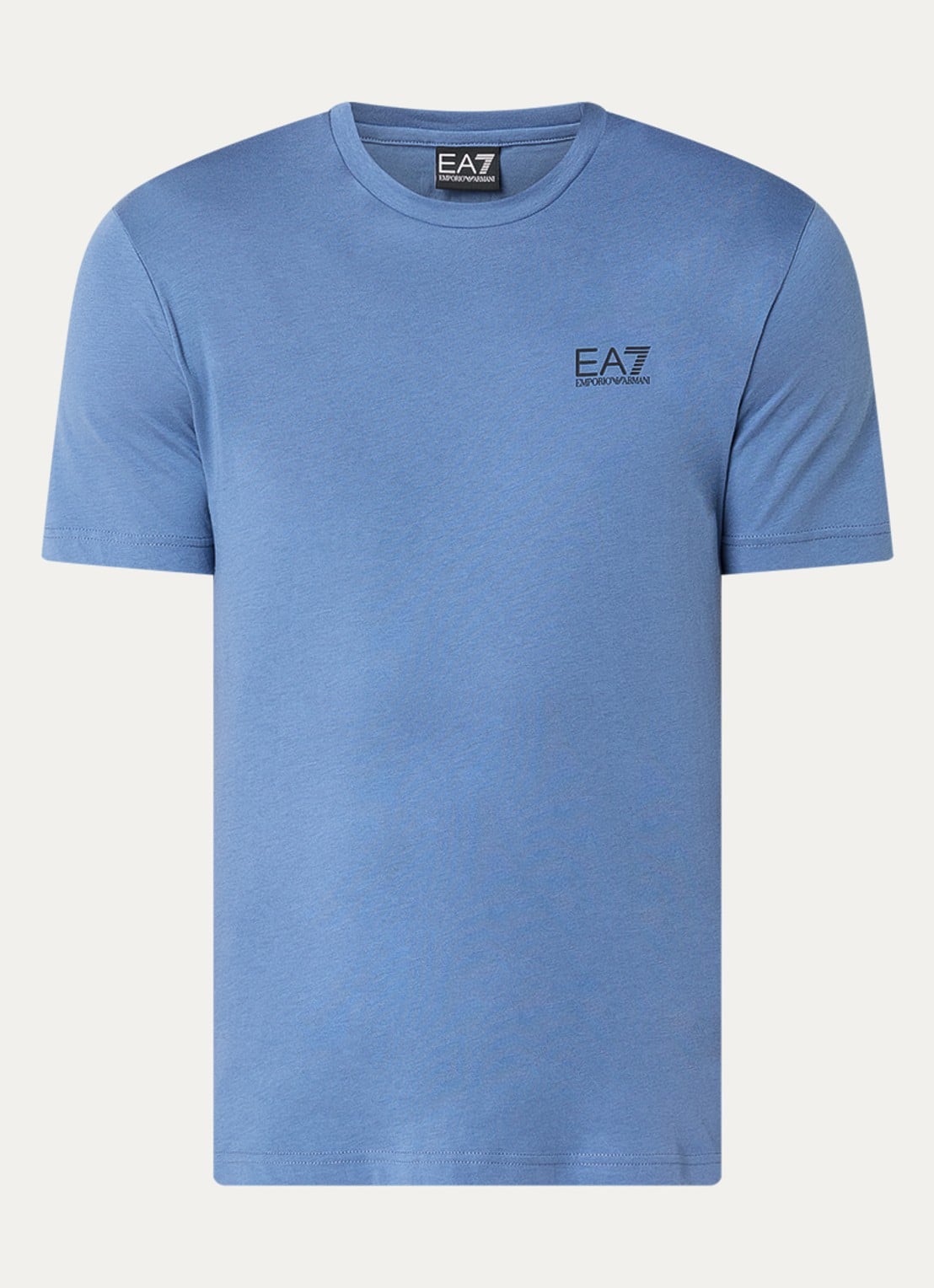 Armani T-shirt met logo- en backprint - voorkant 2 staalblauw
