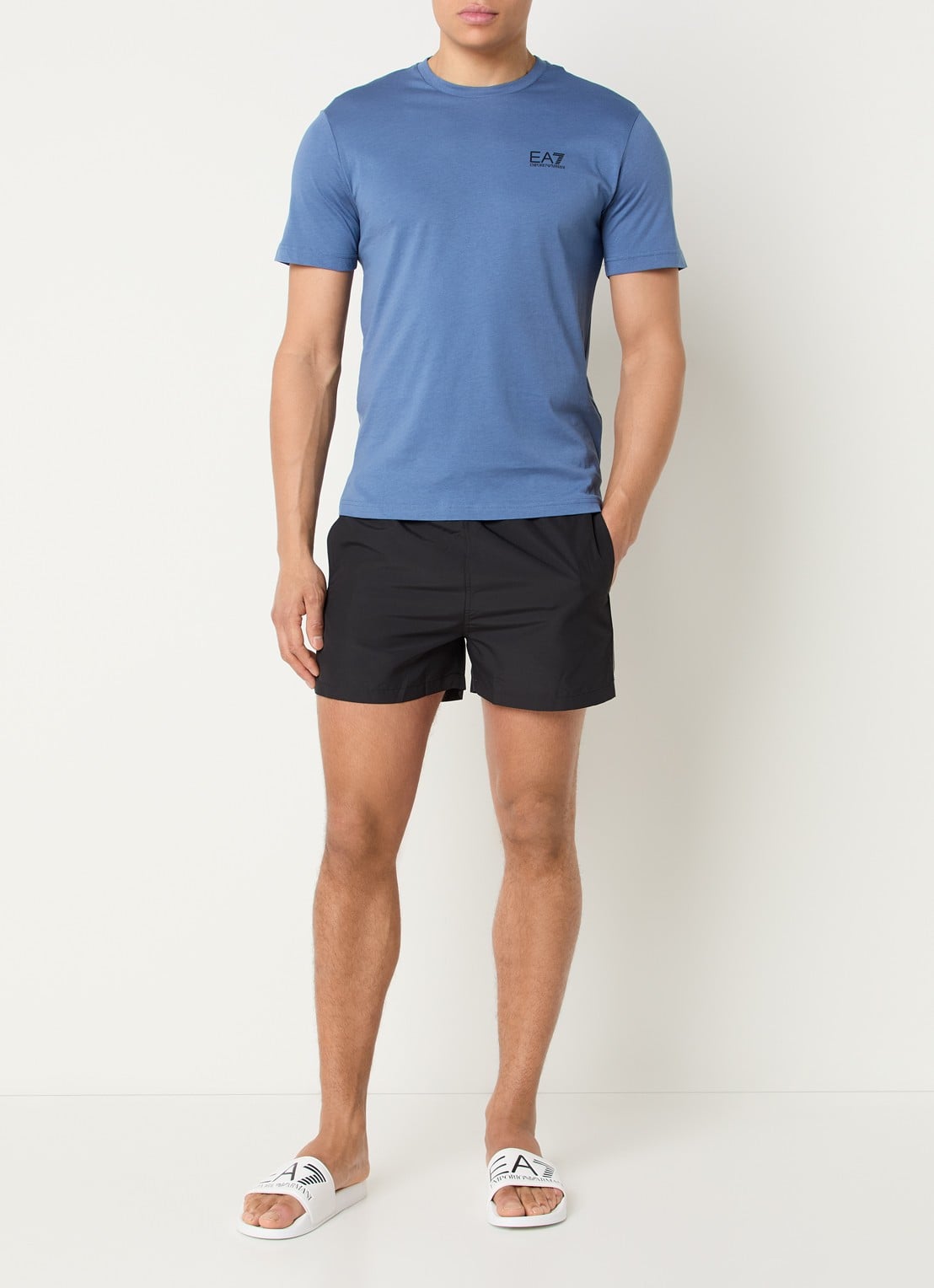 Armani T-shirt met logo- en backprint - voorkant 3 staalblauw