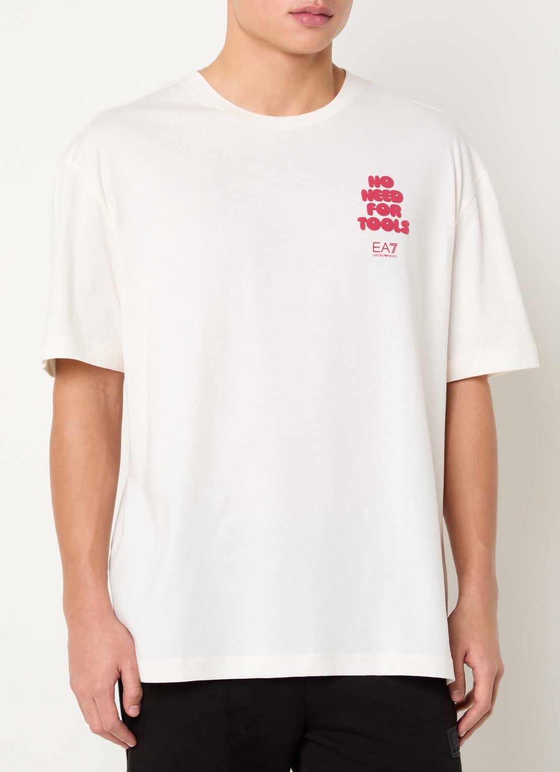 Armani T-shirt met logo- en backprint - achterkant 3 creme