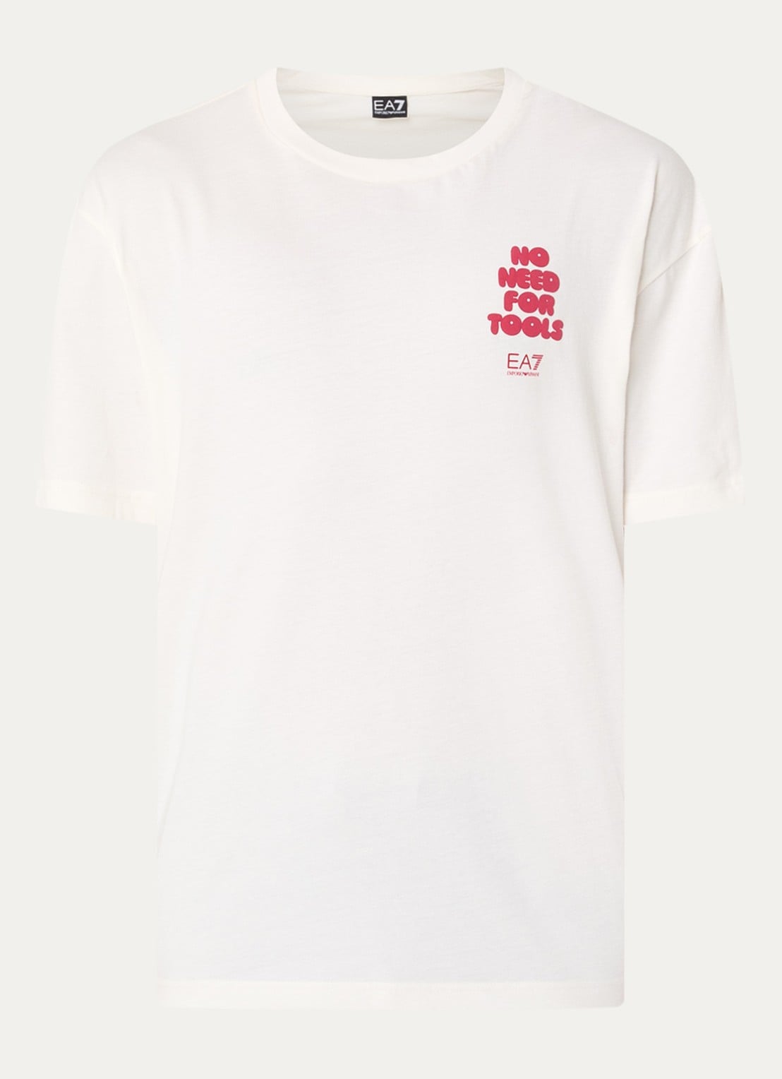 Armani T-shirt met logo- en backprint - voorkant creme