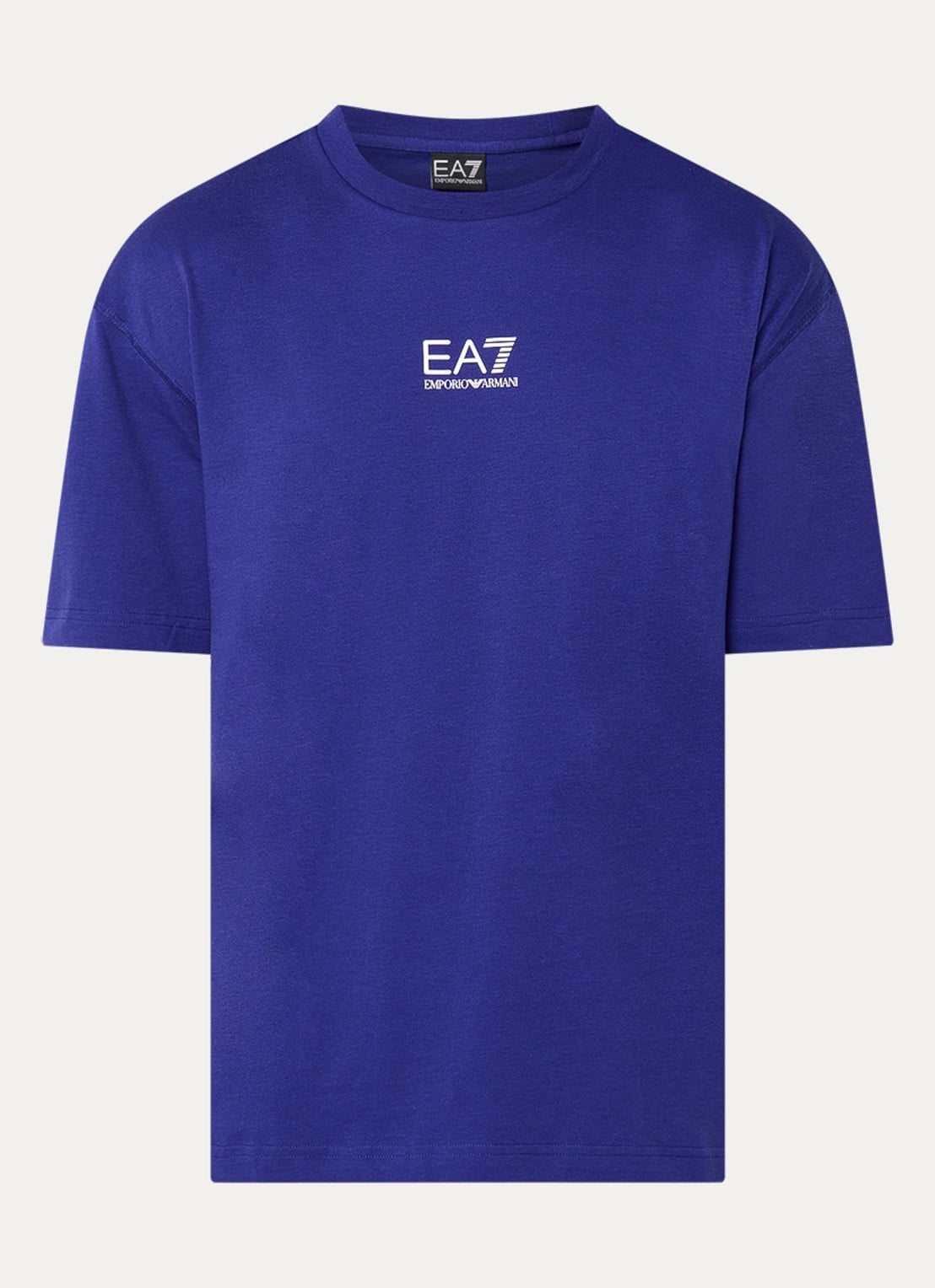 Armani T-shirt met logo- en backprint - voorkant 2 kobaltblauw