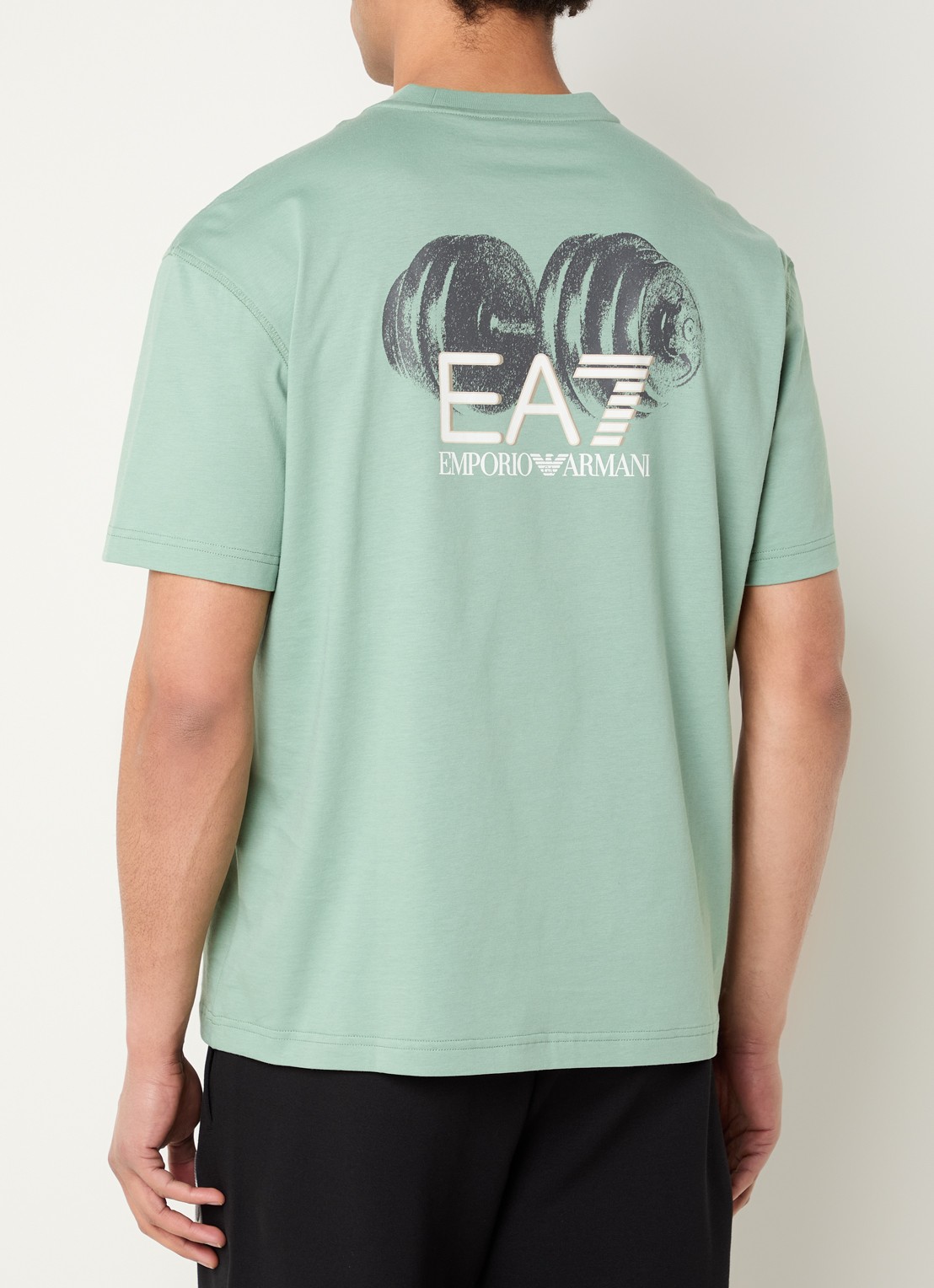 Armani T-shirt met logo- en backprint - detail groen