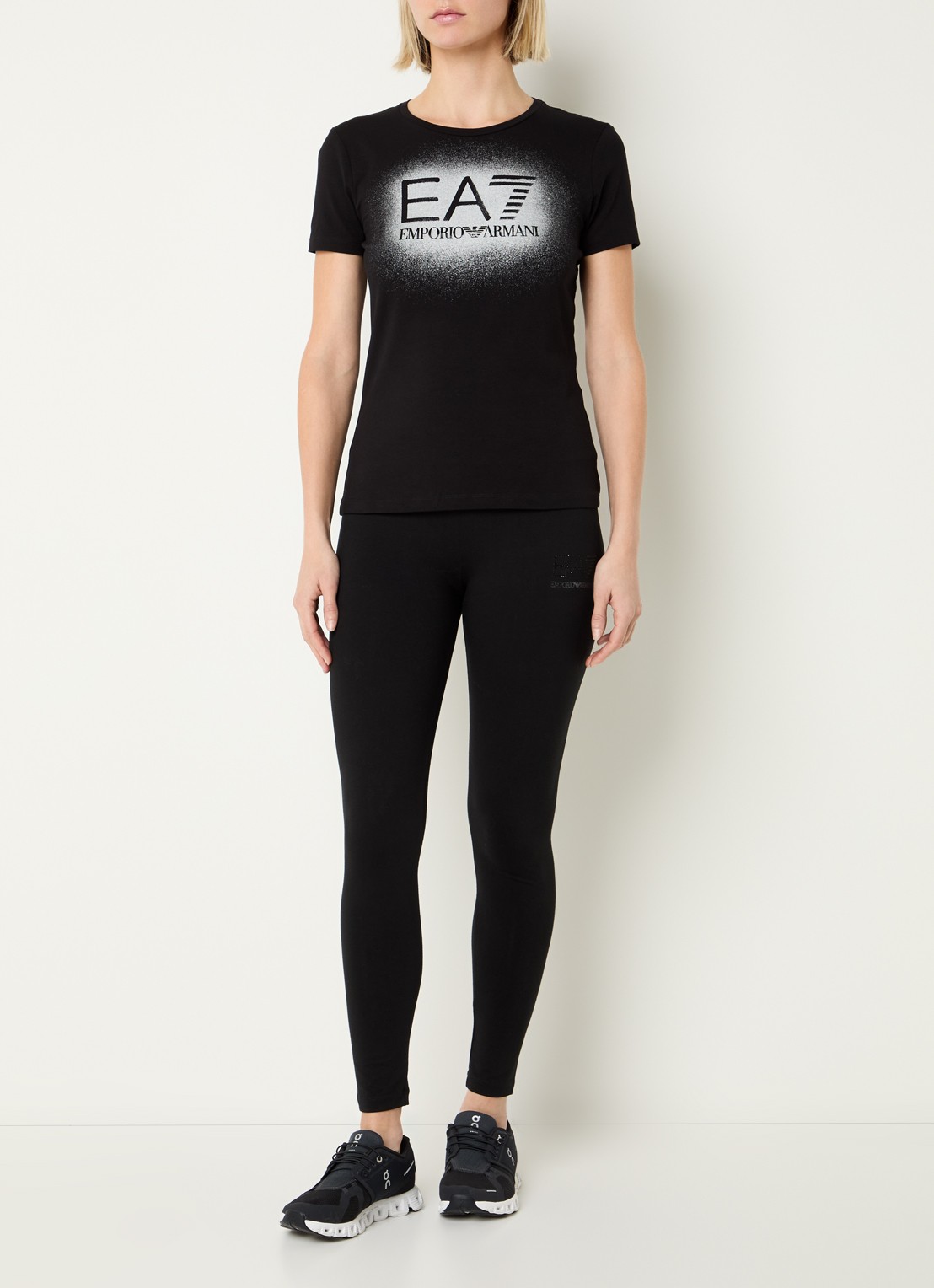 Armani T-shirt met logo en lurex - voorkant 2 diepzwart