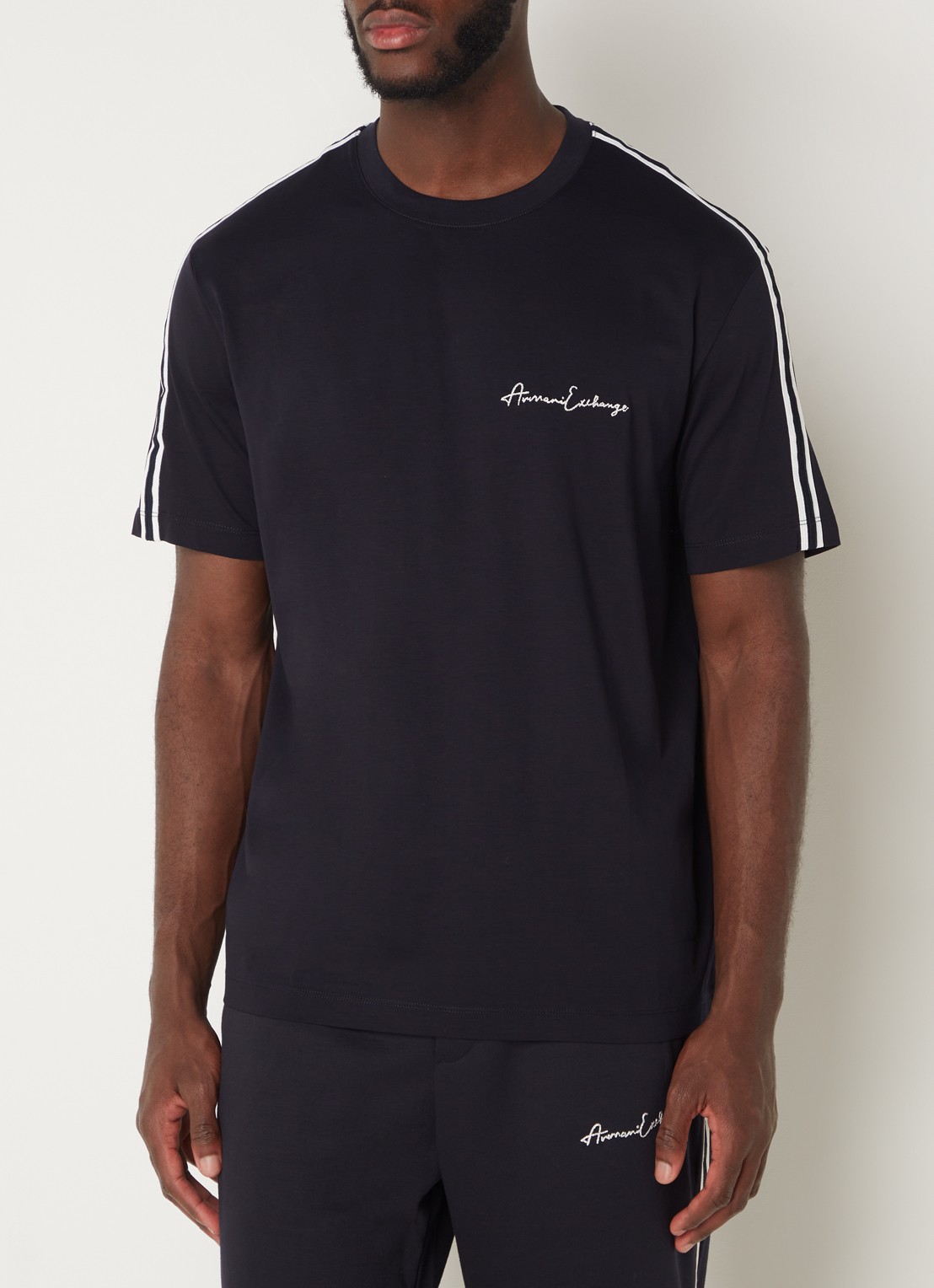 Armani T-shirt met logoborduring - detail 4 donkerblauw