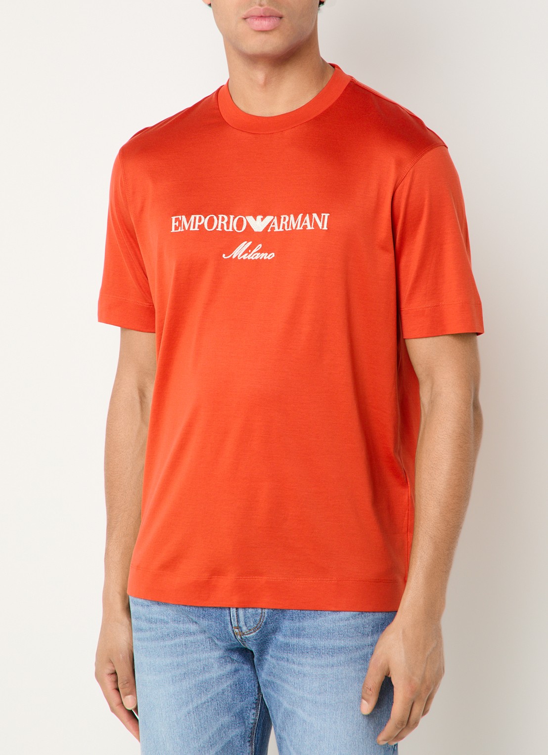 Armani T-shirt  met logoborduring - detail 2 oranjerood