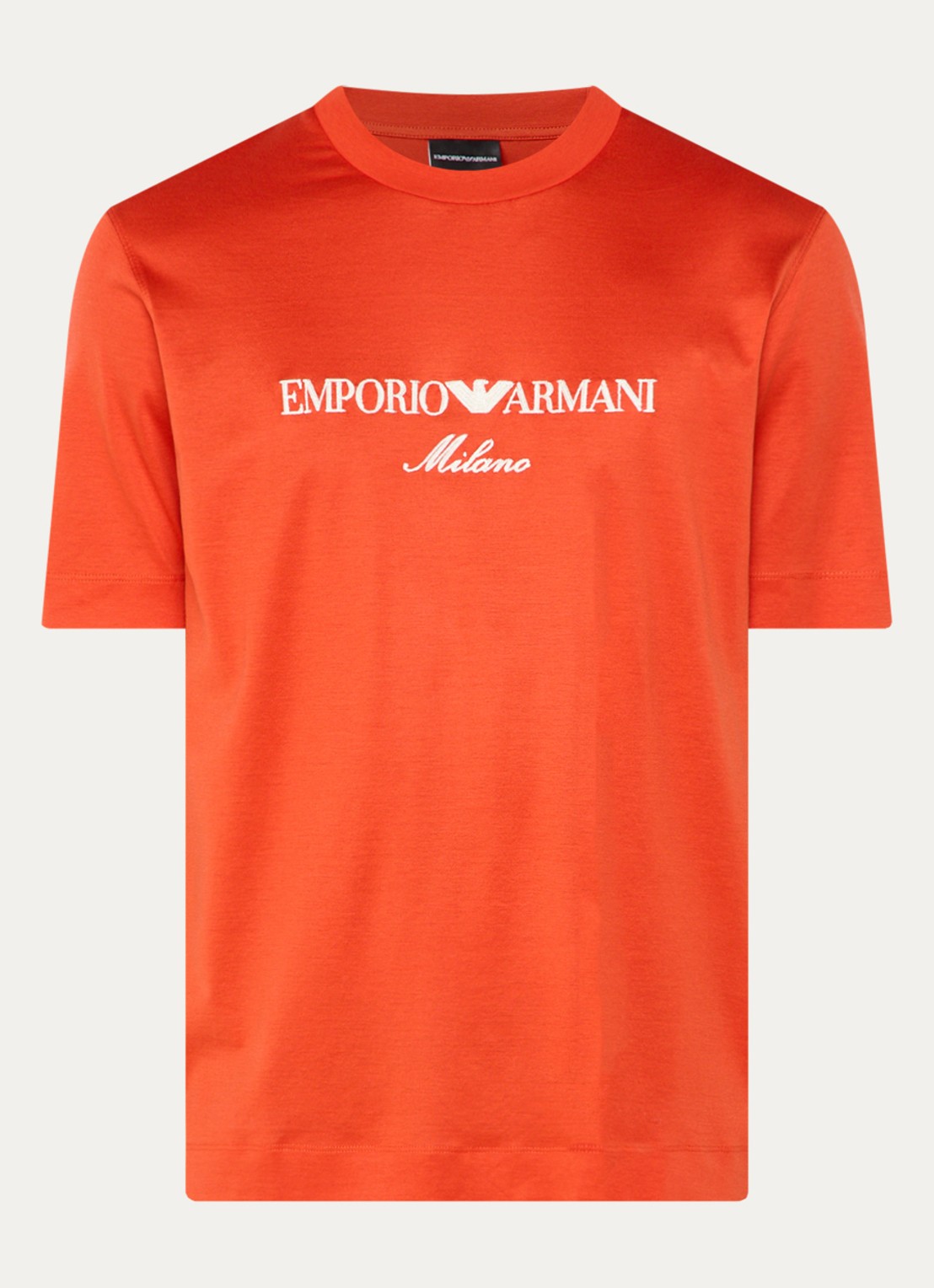 Armani T-shirt  met logoborduring - voorkant 3 oranjerood