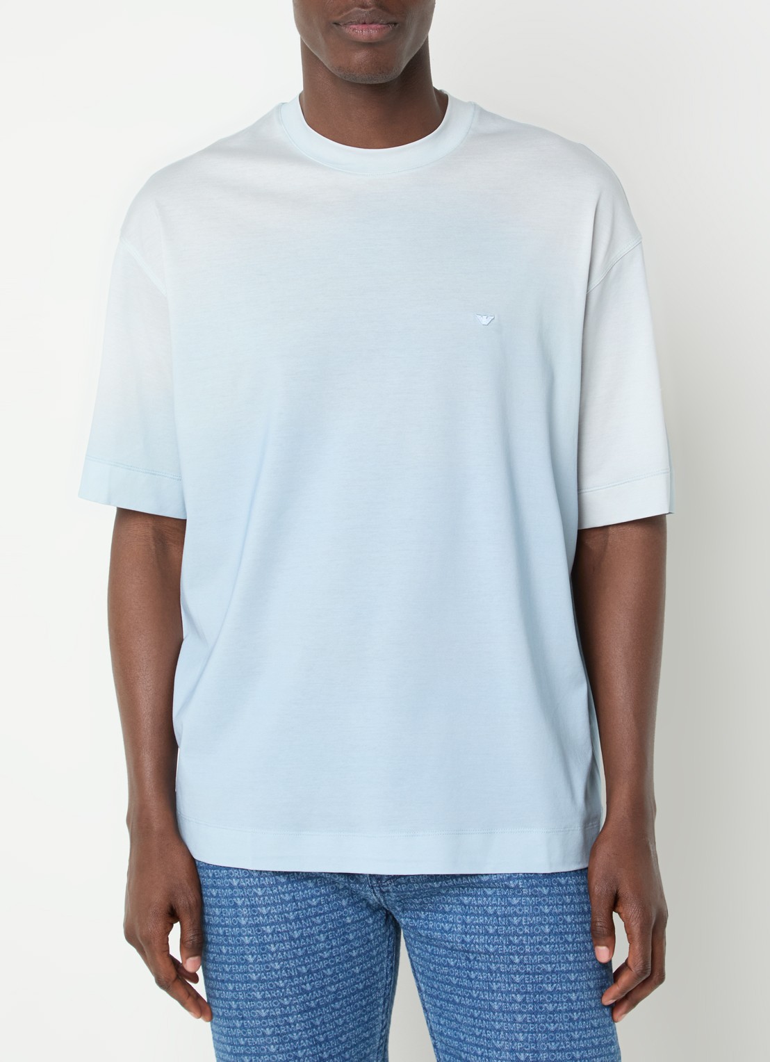 Armani T-shirt  met logoborduring - detail 2 lichtblauw
