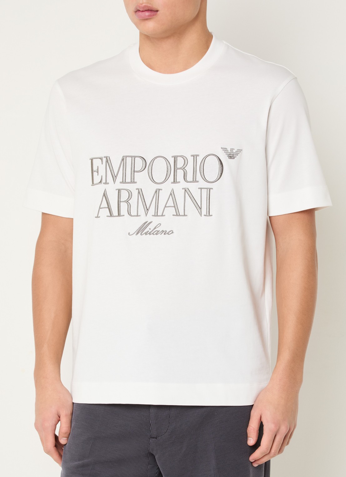 Armani T-shirt met logoborduring - detail 2 wit