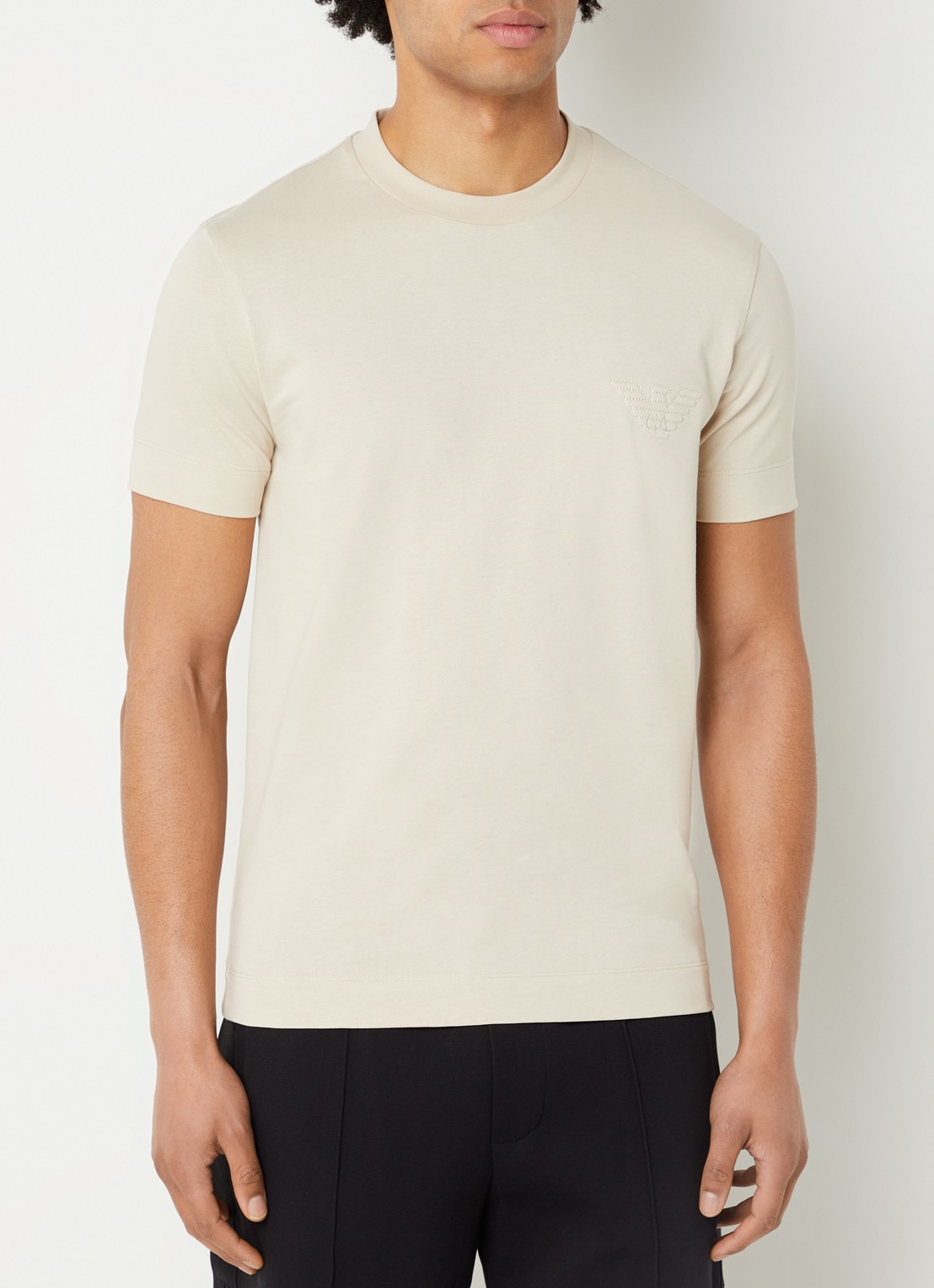 Armani T-shirt met logoborduring - detail 2 beige