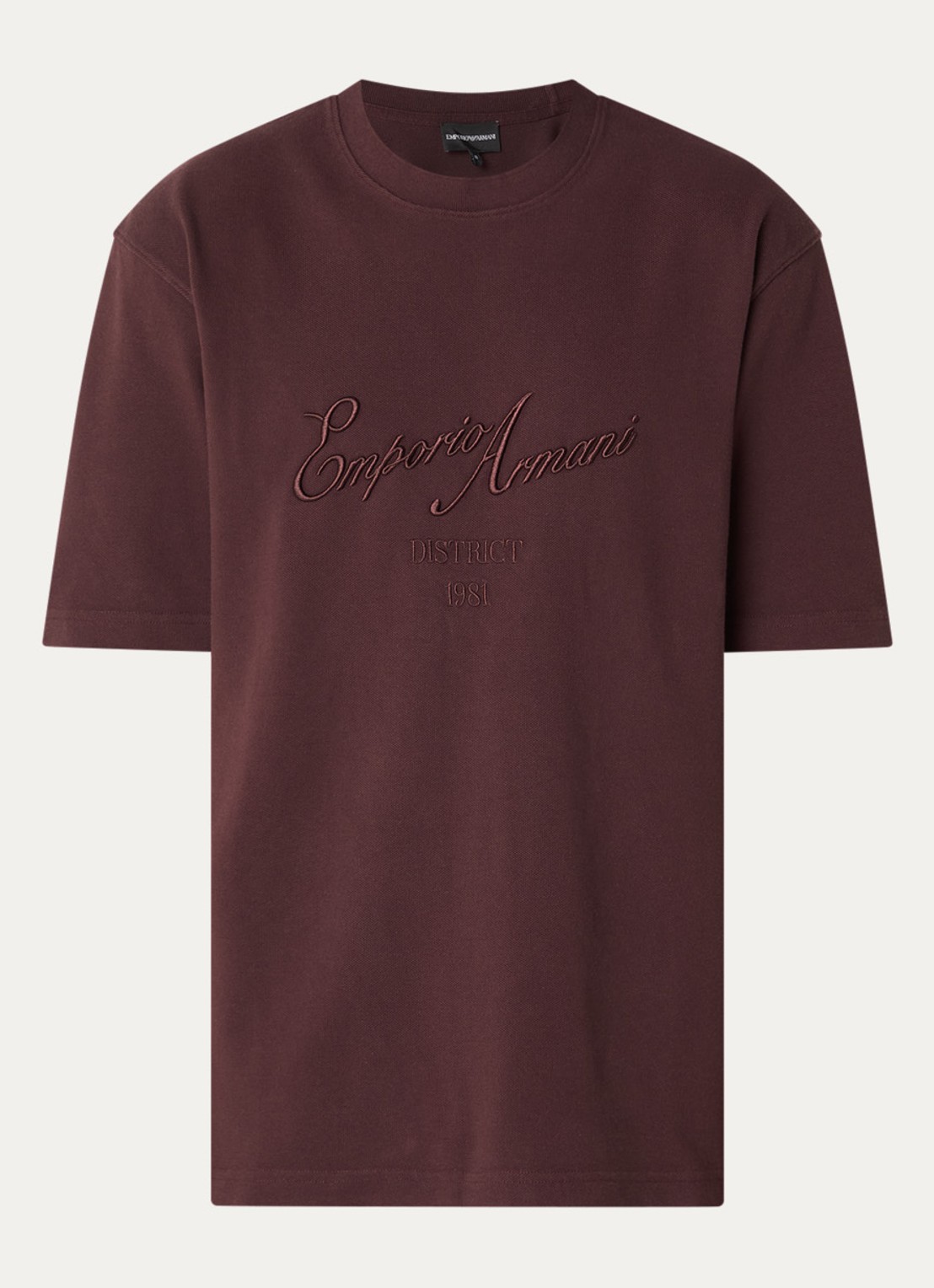 Armani T-shirt met logoborduring - voorkant aubergine