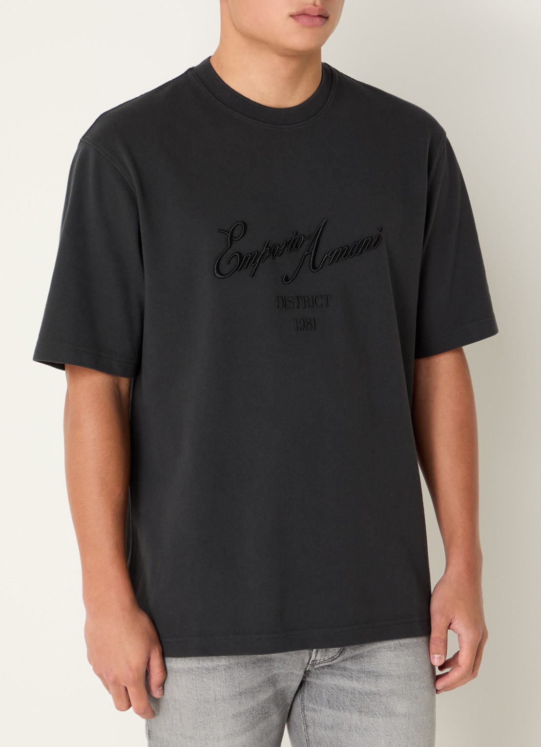 Armani T-shirt met logoborduring - detail antraciet