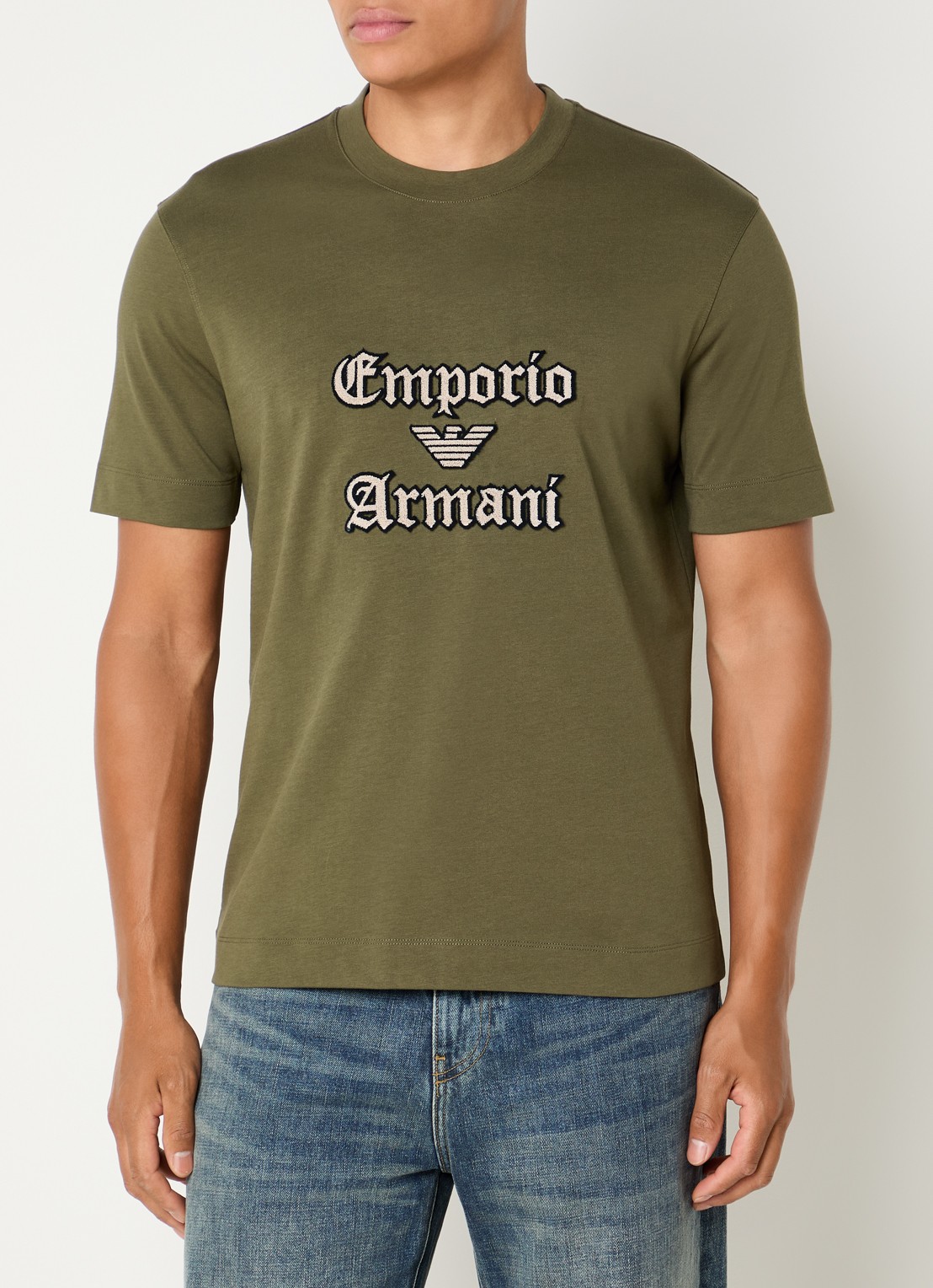 Armani T-shirt met logoborduring - detail 3 bronsgroen