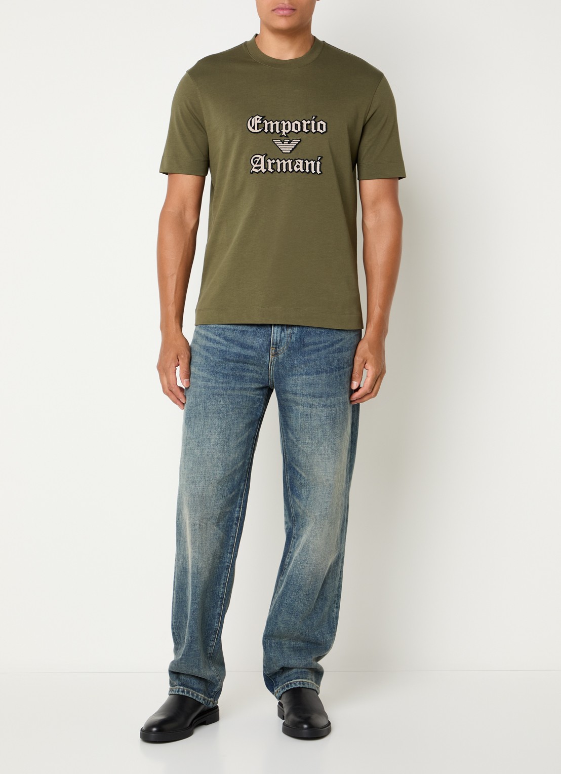 Armani T-shirt met logoborduring - voorkant 2 bronsgroen