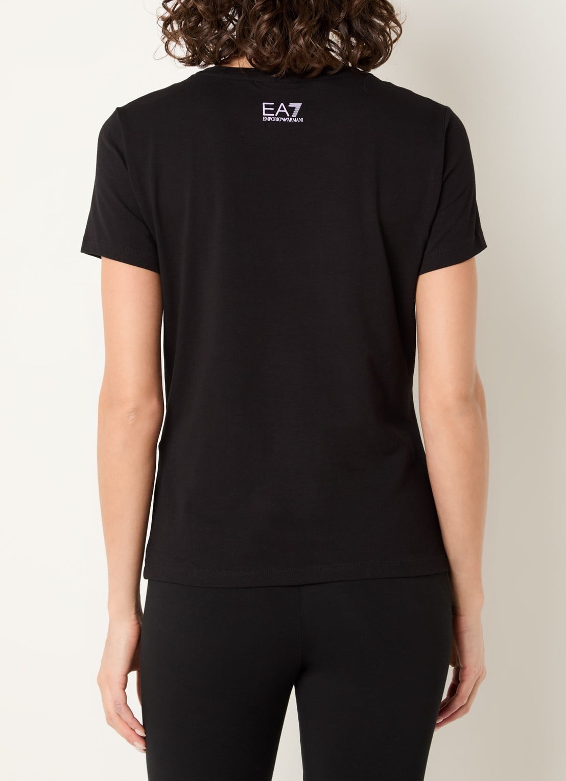 Armani T-shirt met logoprint en pailletten - achterkant zwart