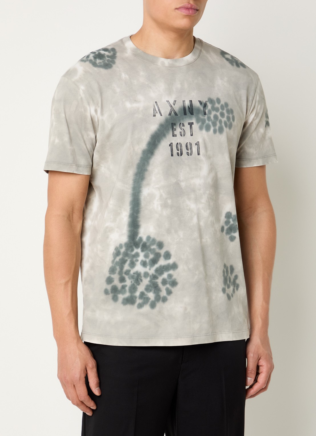 Armani T-shirt met logoprint en tie-dye dessin - detail 3 lichtgrijs