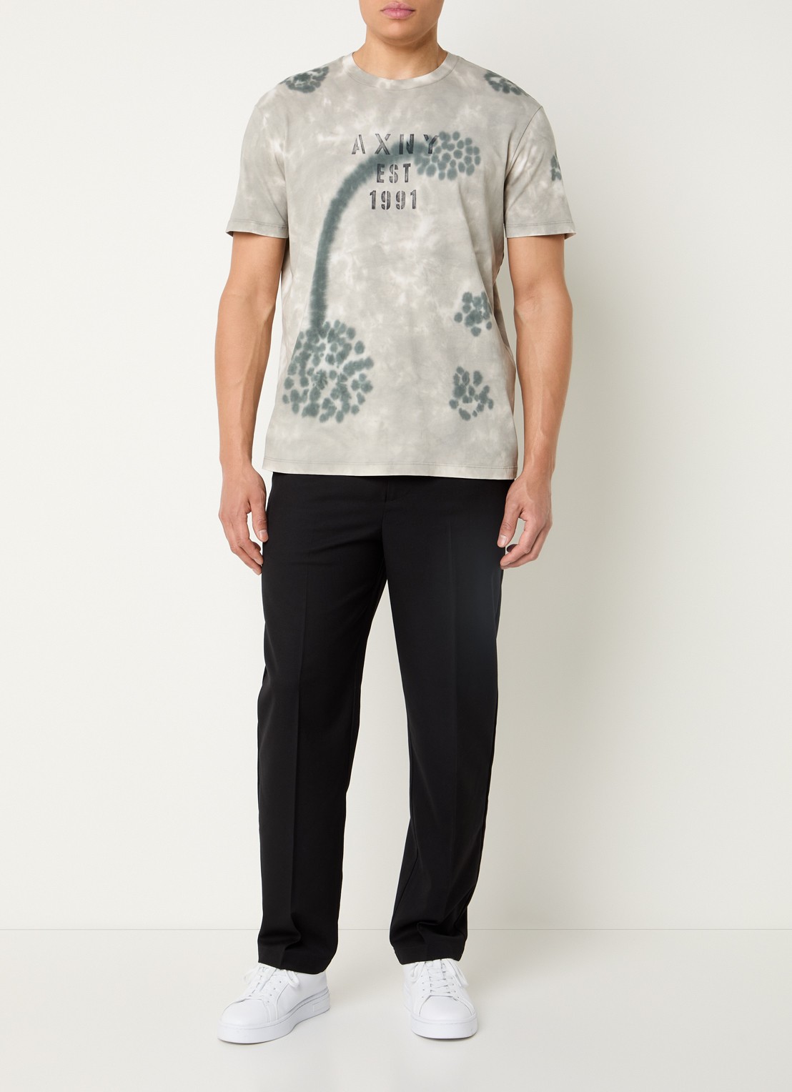 Armani T-shirt met logoprint en tie-dye dessin - voorkant 2 lichtgrijs