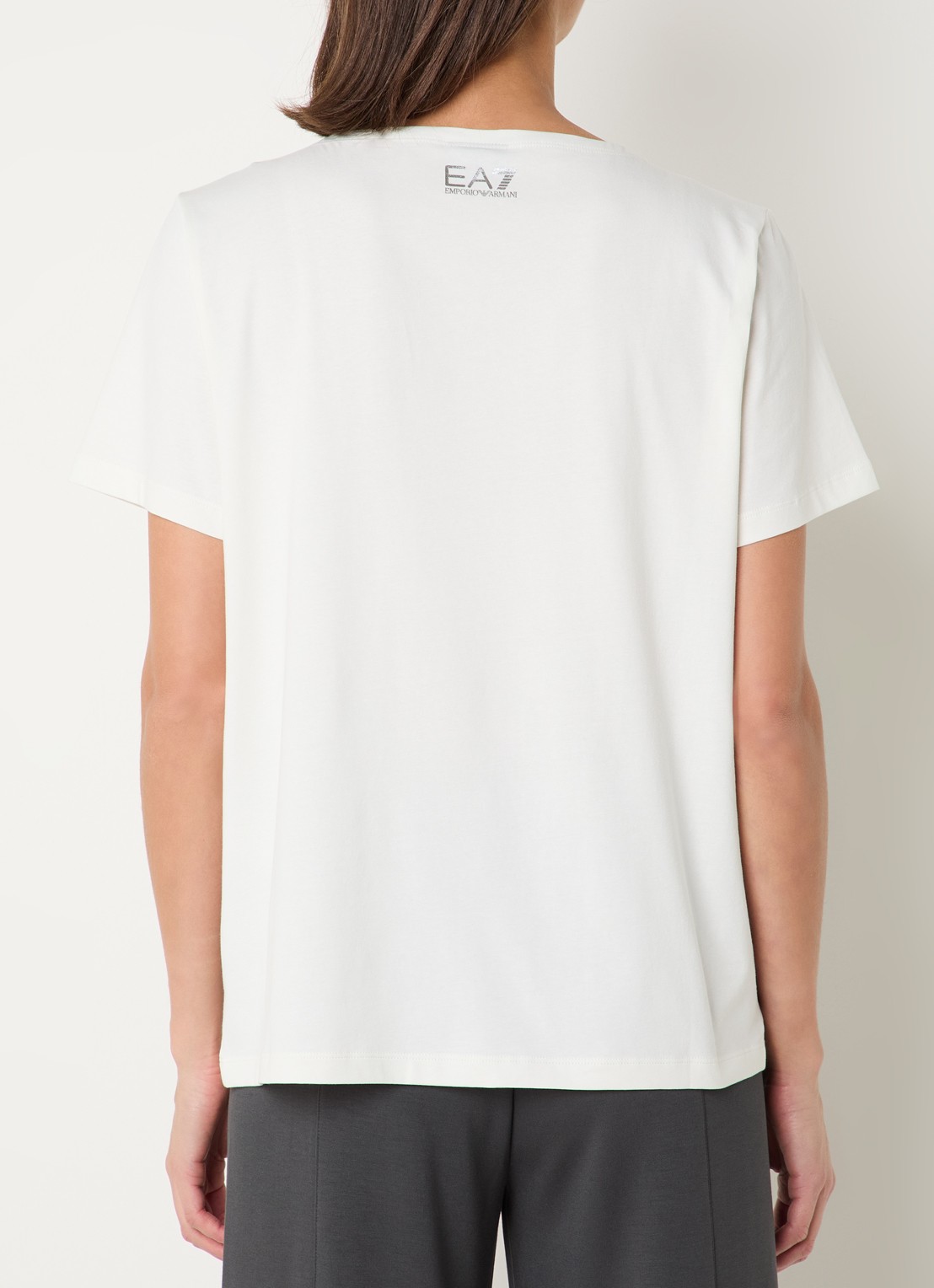 Armani T-shirt met logoprint met strass - achterkant 3 gebroken wit