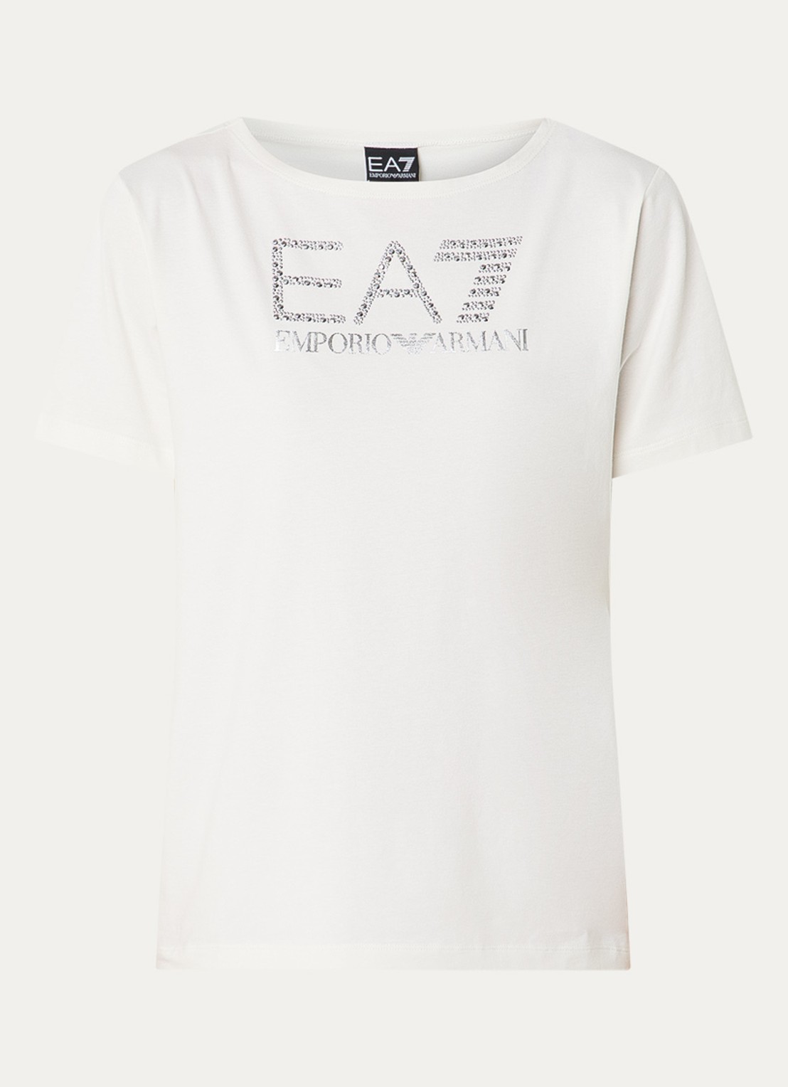 Armani T-shirt met logoprint met strass - voorkant gebroken wit