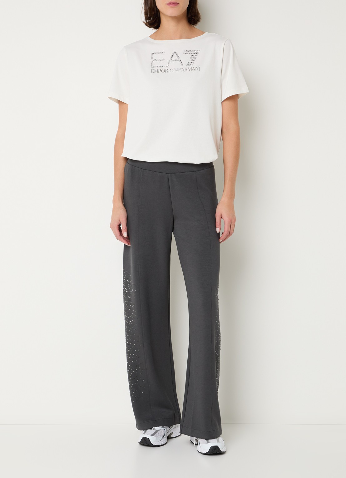 Armani T-shirt met logoprint met strass - voorkant 2 gebroken wit