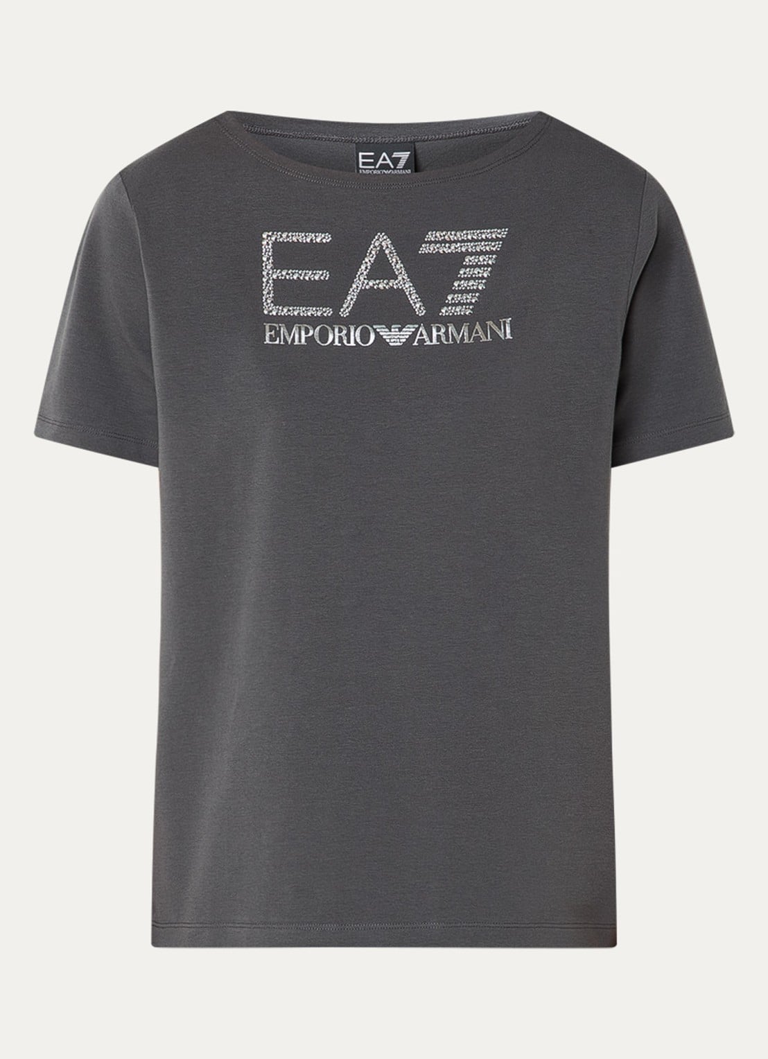 Armani T-shirt met logoprint met strass - voorkant middengrijs