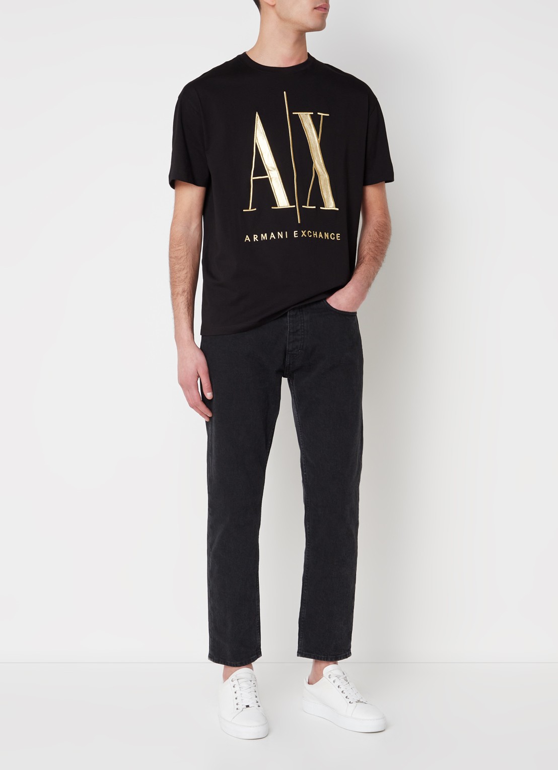 Armani T-shirt met logoprint - voorkant 2 zwart