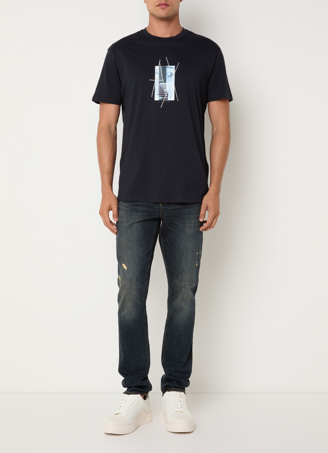 Armani T-shirt met logoprint - voorkant 4 donkerblauw