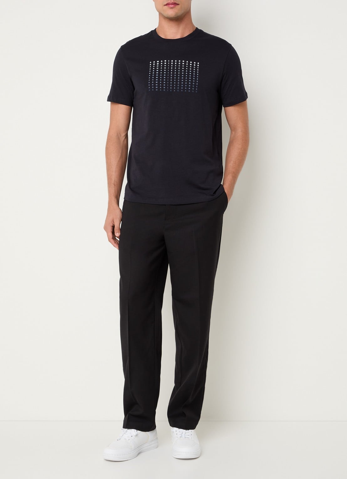 Armani T-shirt met logoprint - voorkant 2 donkerblauw