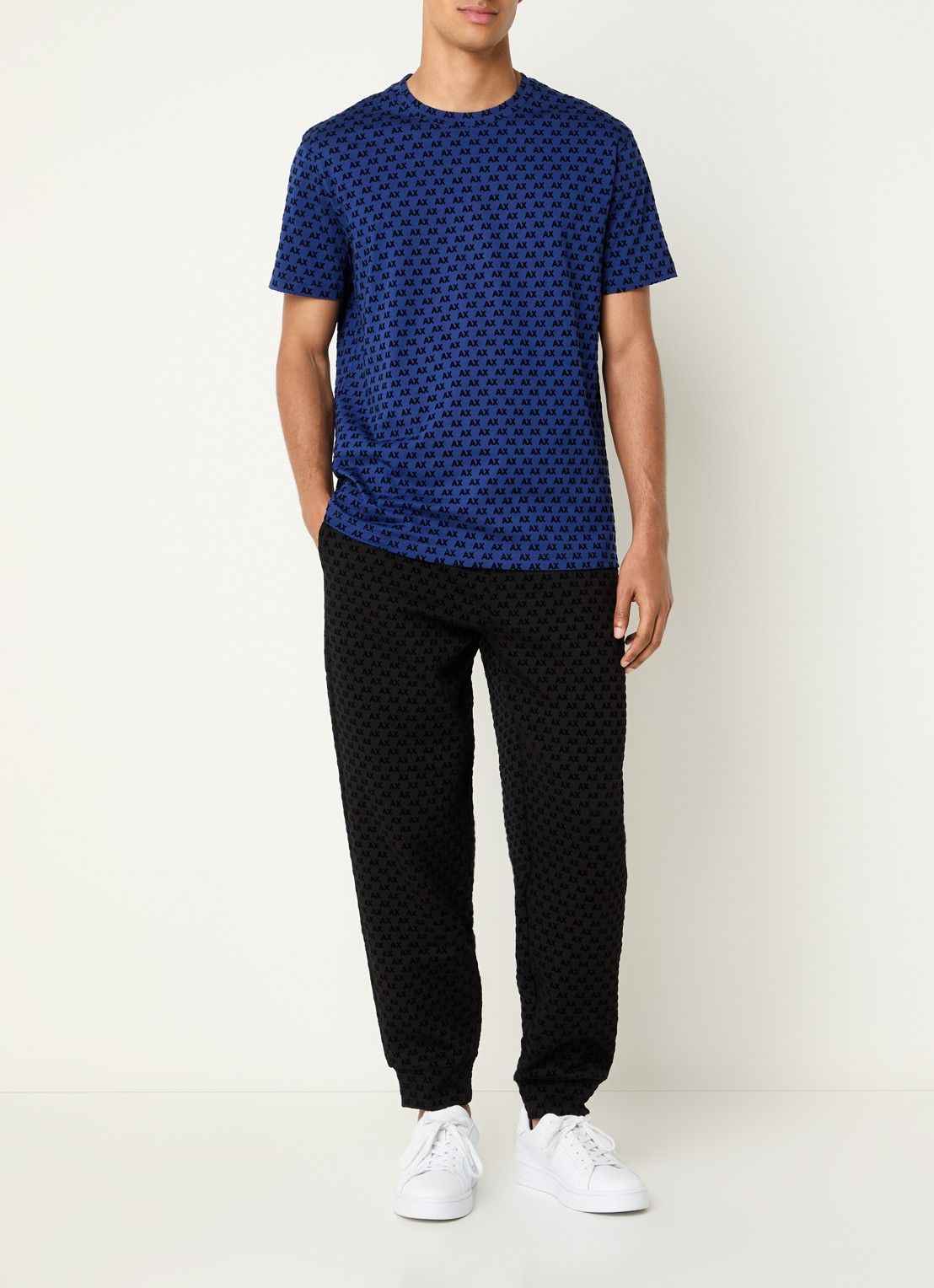 Armani T-shirt met logoprint - voorkant 2 kobaltblauw