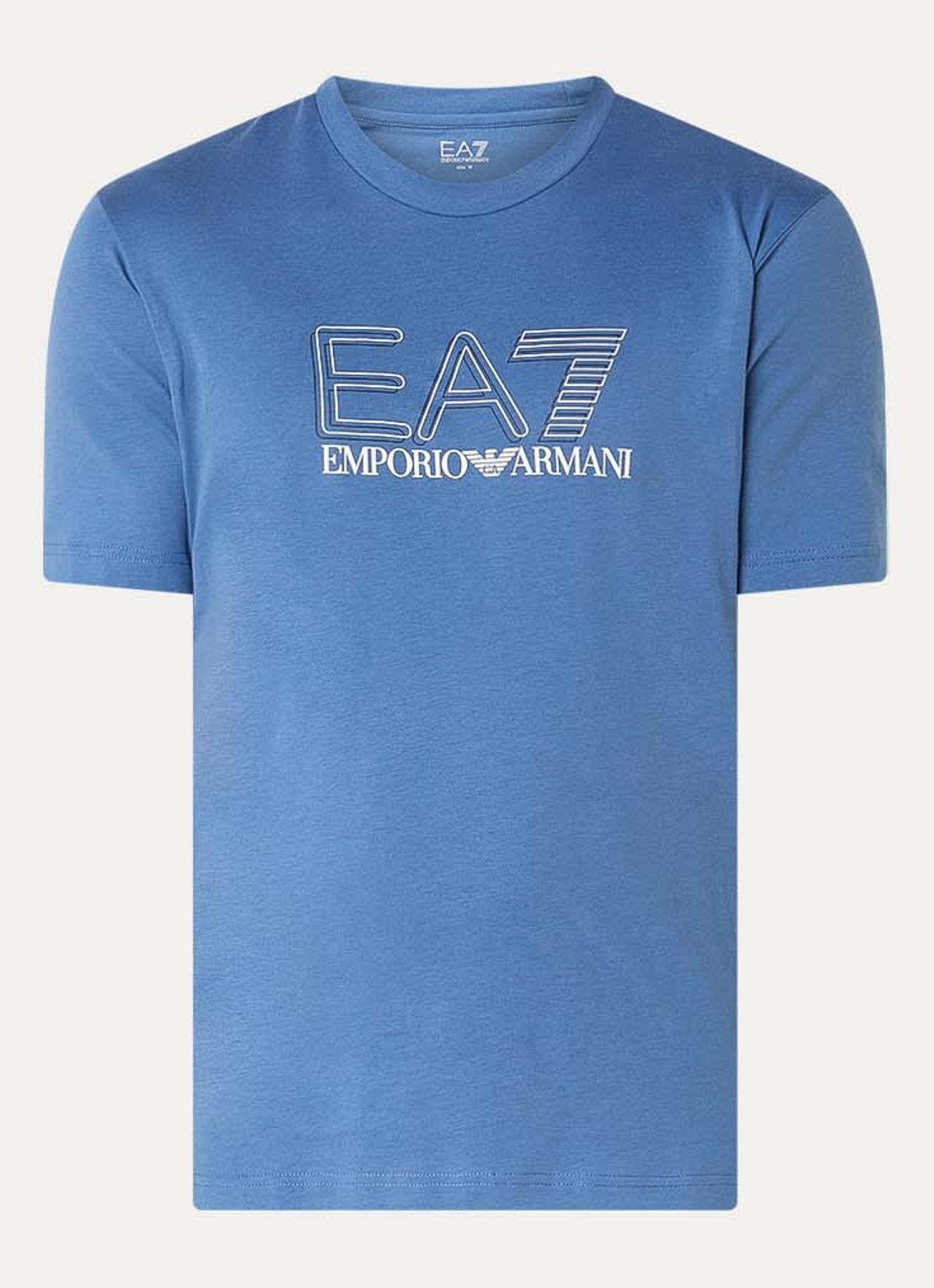Armani T-shirt met logoprint - voorkant staalblauw